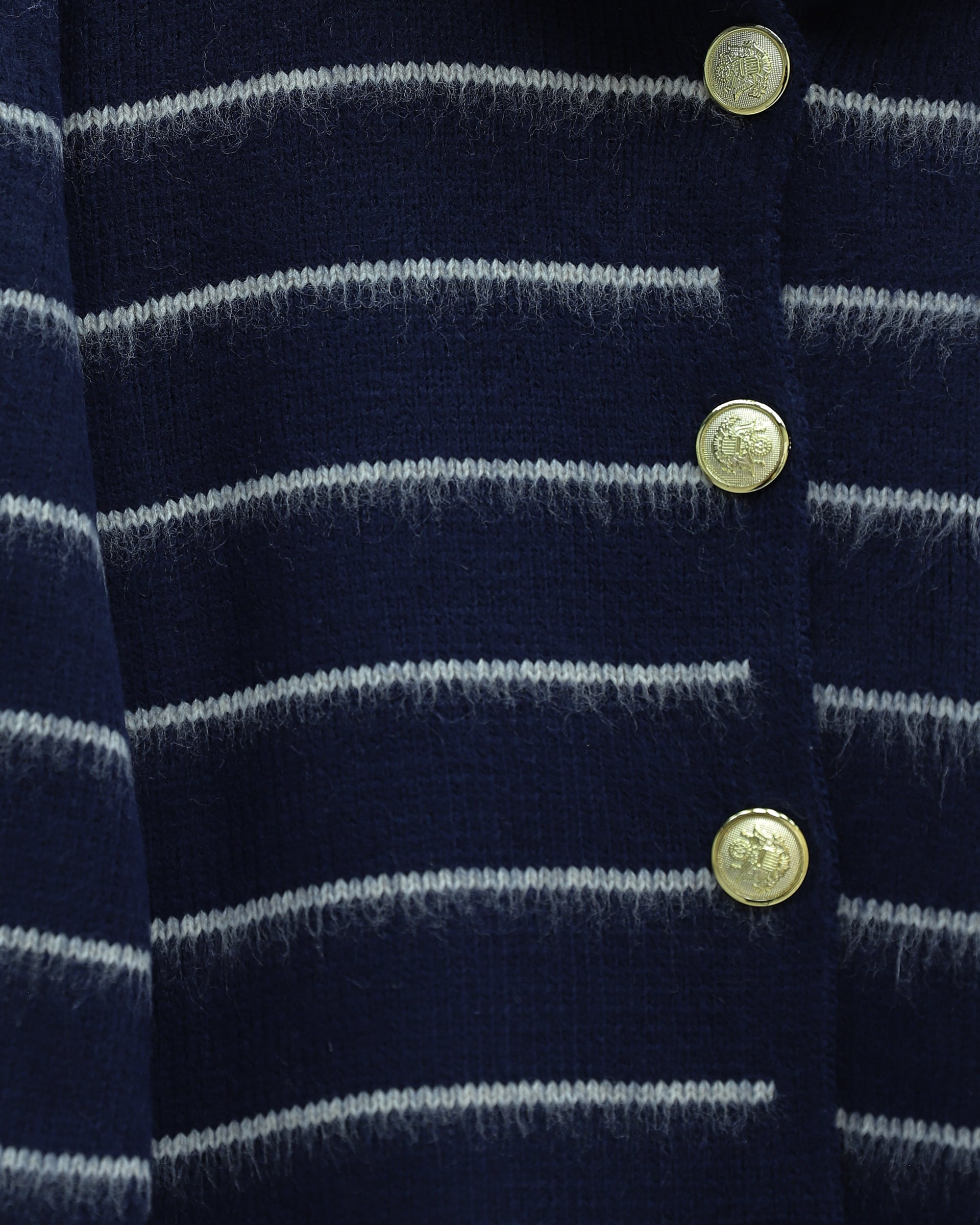 Navy Blue Striped Button-Front Knit Cardigan with Shirt Collar - Podyumplus - by Peralane - photo 5