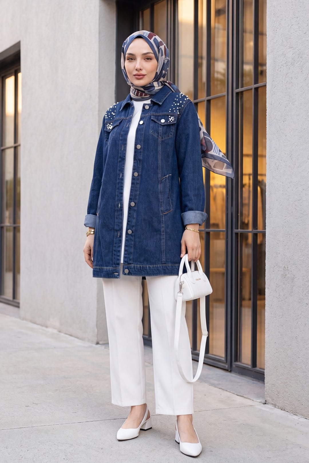 Stone Embellished Washed Denim Jacket - Dark Blue - Podyumplus - by Peralane - photo 4