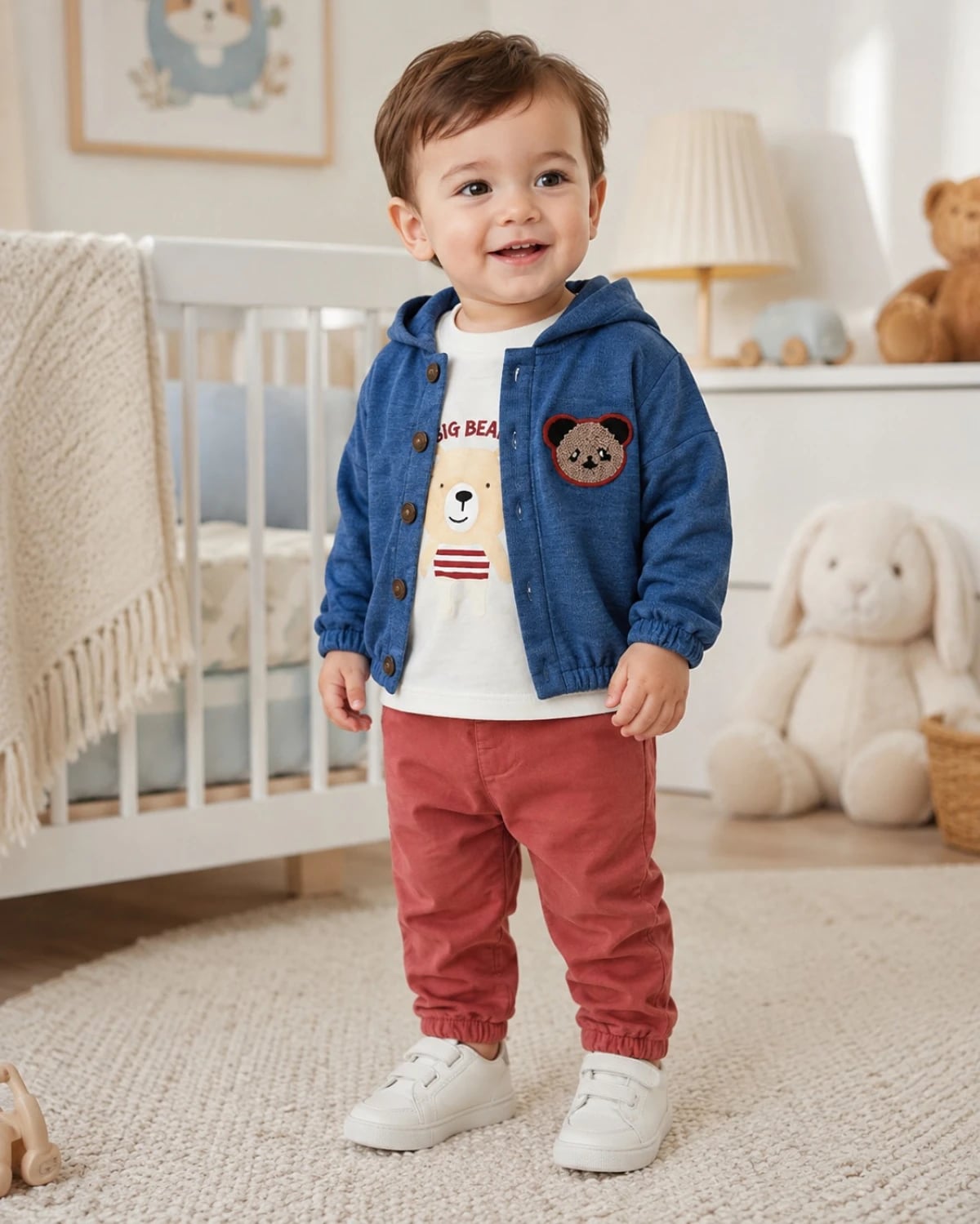 Baby Boys' 3-Piece Bear Print T-Shirt and Hooded Cardigan Set - Has Bereket - by Peralane