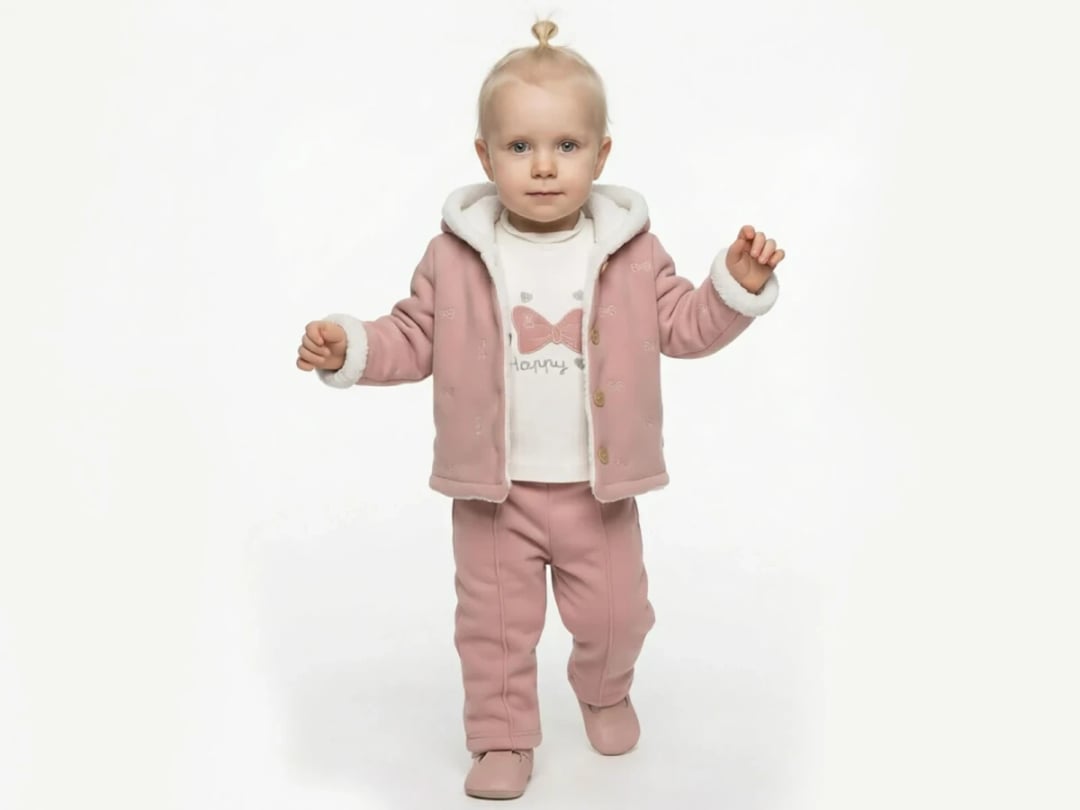 Baby Girl's Three-Piece Set with Fleece-Lined Jacket, T-Shirt, and Trousers - Elci Baby - by Peralane