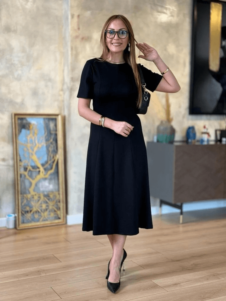 Women's Short-Sleeved Round Neck Midi Viscose Two-Thread Knit Dress - Janes - by Peralane - photo 2
