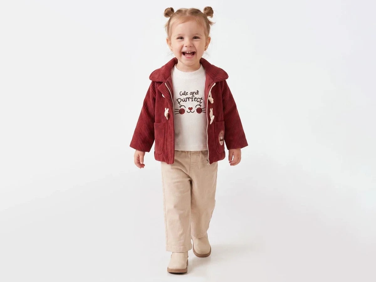 Girls' Corduroy Jacket and T-shirt Set - Burgundy - Canoz - by Peralane