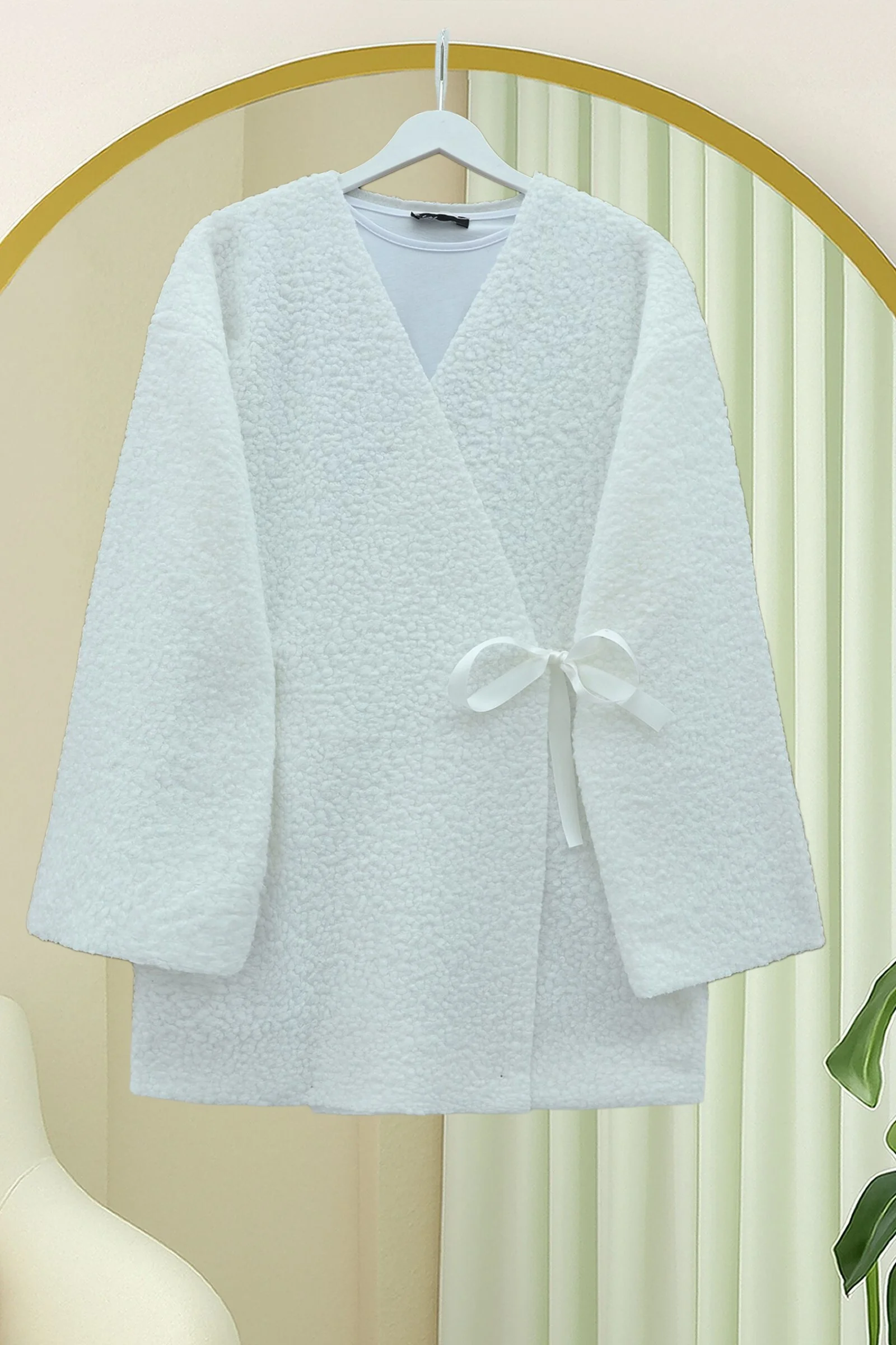 White Wrap Boucle Kimono Cardigan - Podyumplus - by Peralane