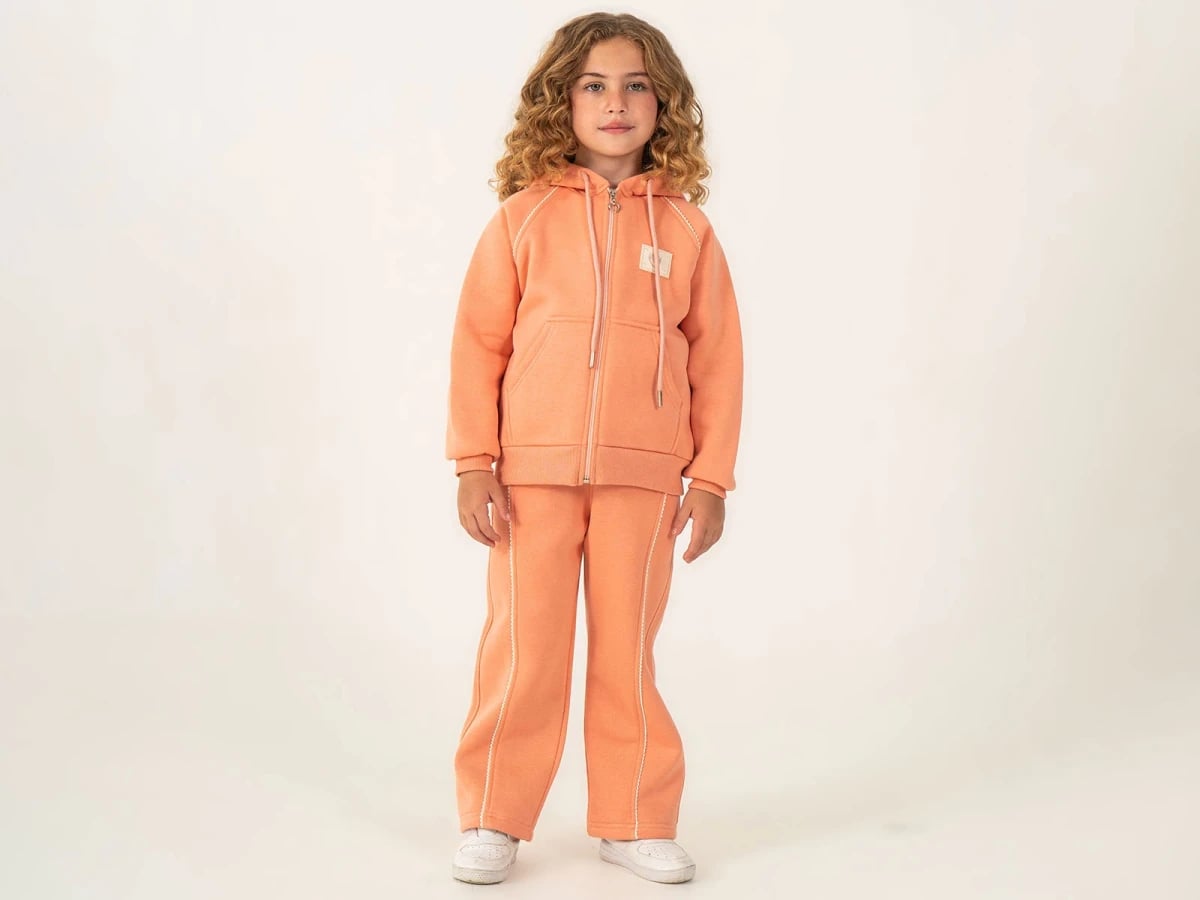 Girl's Zip-Up Hoodie and Pants Tracksuit Set in Peach - Lumii - by Peralane