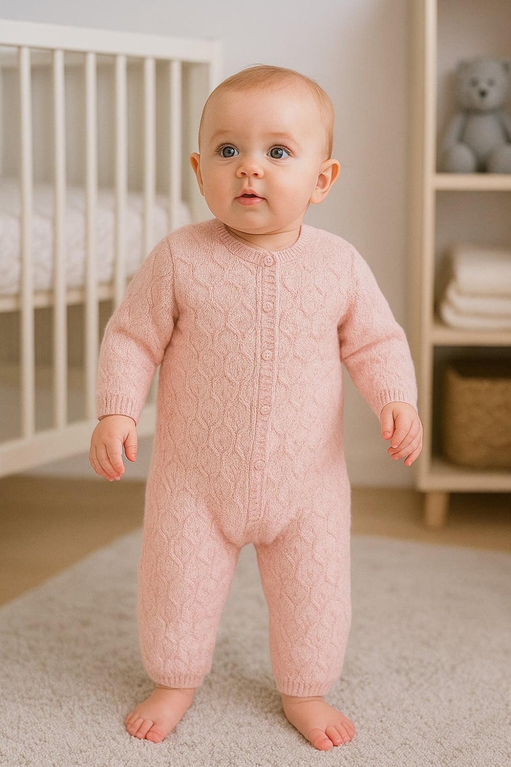 Knitted Baby Romper - Pale Pink - Has Bereket - by Peralane
