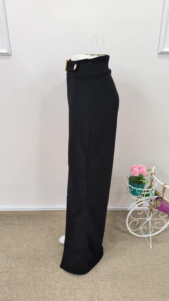 Women's High-Waist Wide-Leg Trousers with Buckle Detail and Front Slits - Janes - by Peralane - photo 6