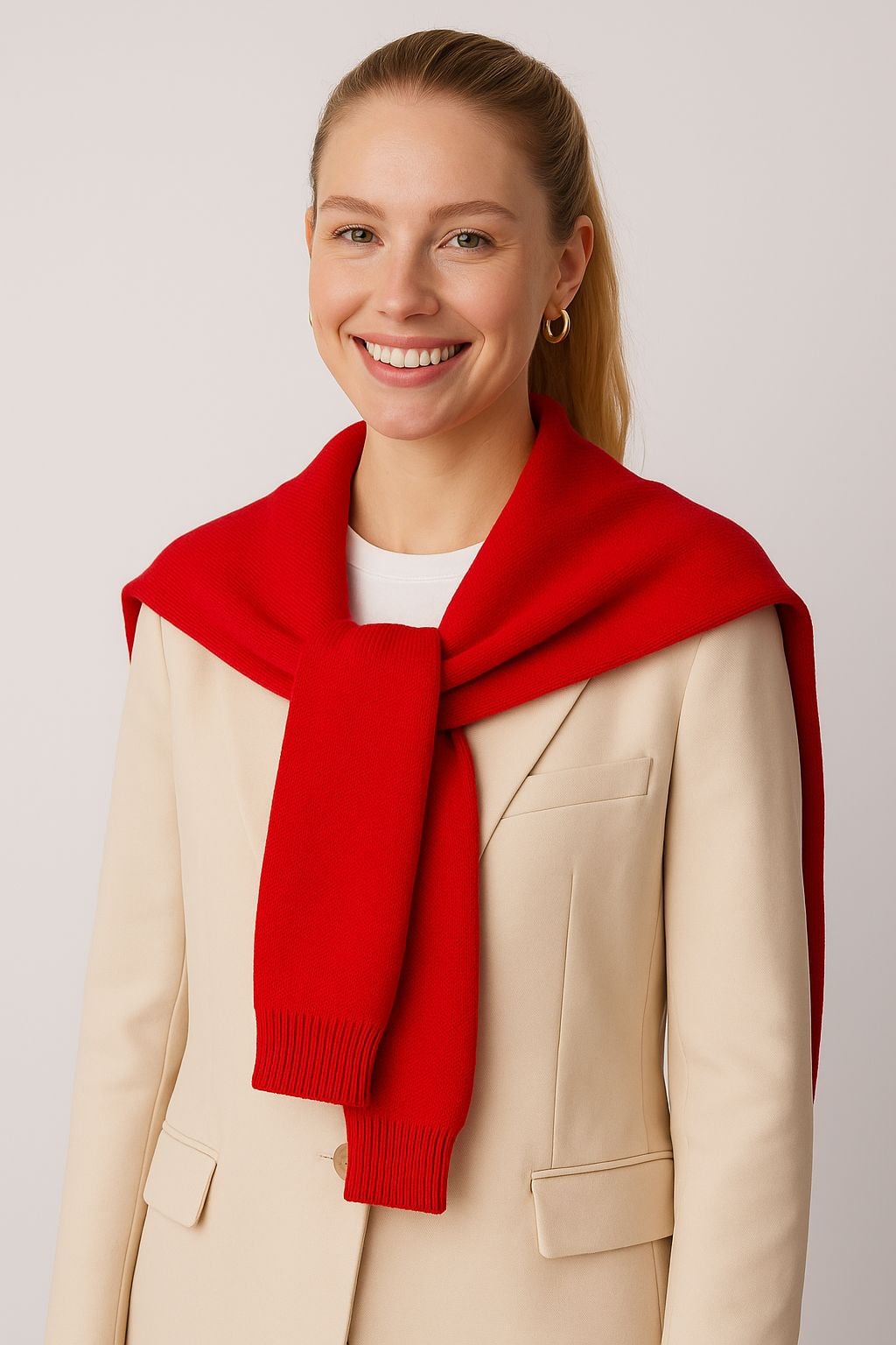 Red Knit Sweater-Look Tie Scarf - Nesvay - by Peralane