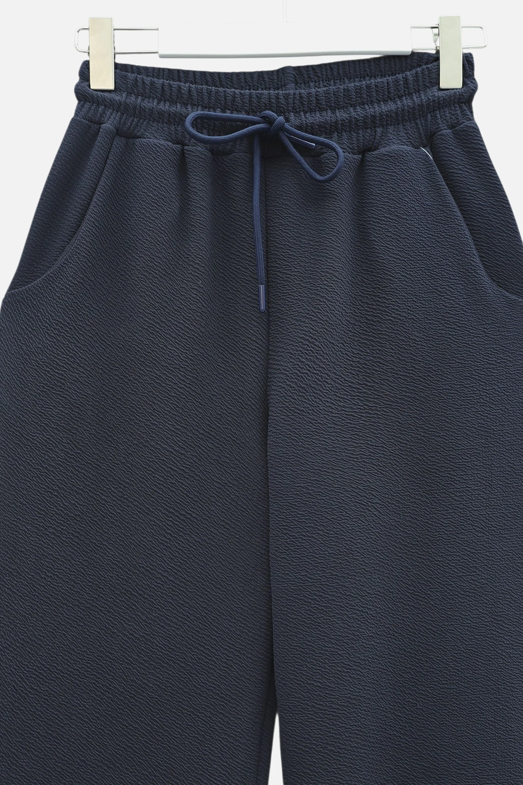 Navy Blue Drawstring Crepe Trousers with Pockets - Podyumplus - by Peralane - photo 4
