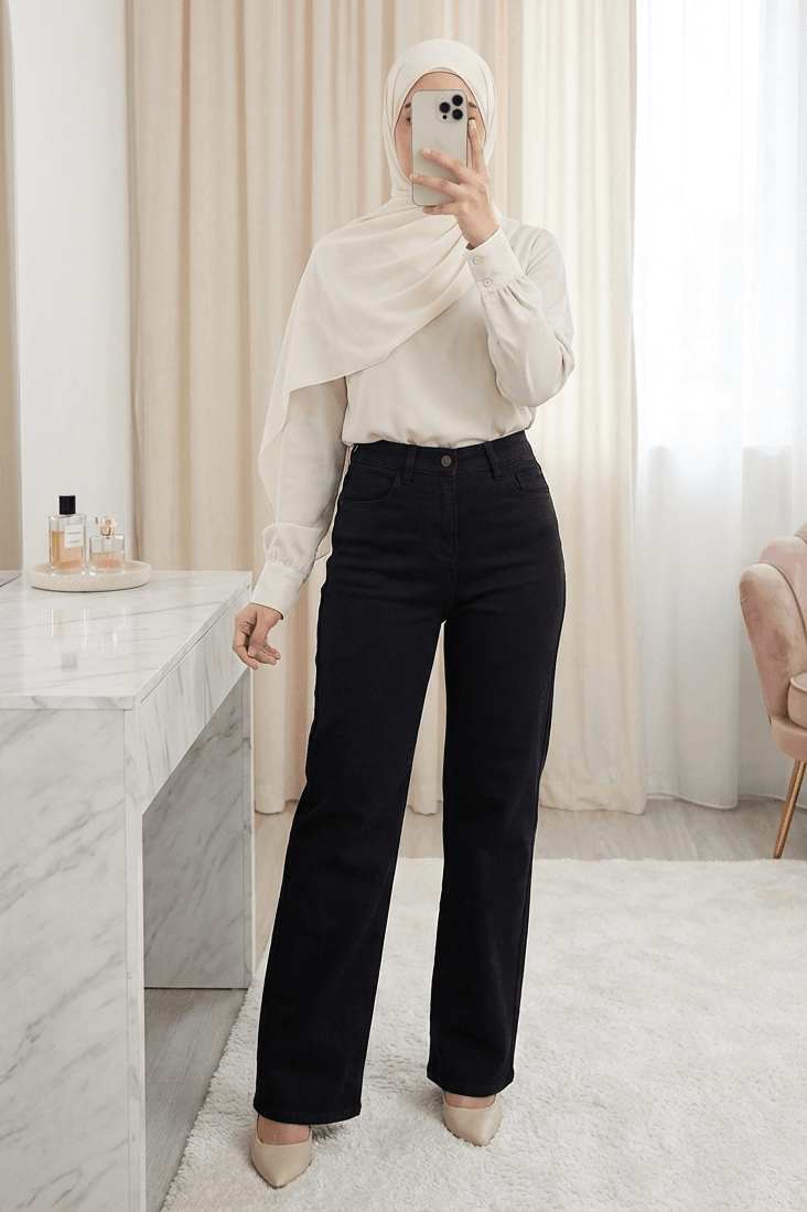Black High-Waisted Palazzo Jeans with Pockets and Zip - Podyumplus - by Peralane - photo 2