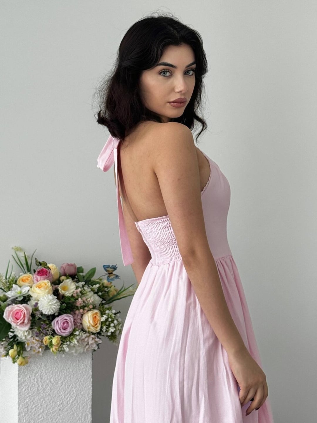 Pink Halter Neck Button Front Poplin Dress - Etika - by Peralane - photo 5