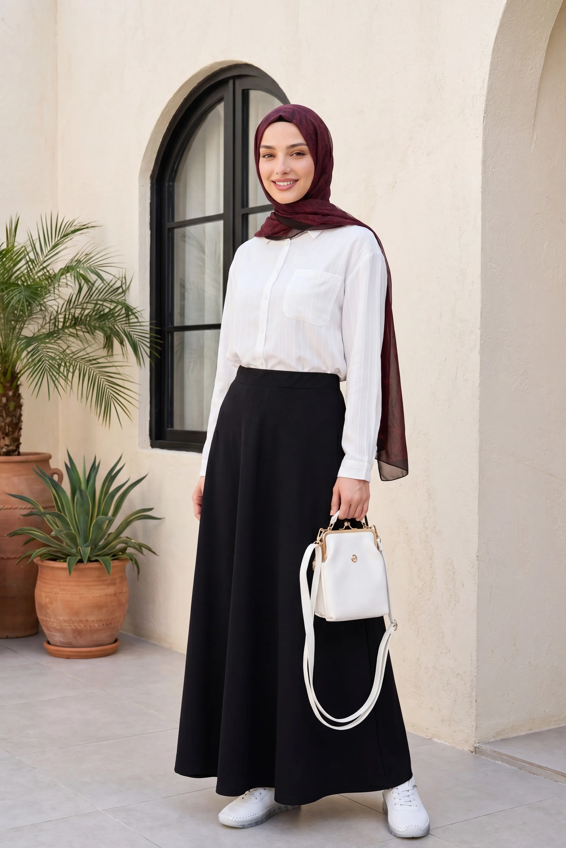 White Longline Linen Shirt with Pleated Sleeves and Skirt Set - Podyumplus - by Peralane - photo 2