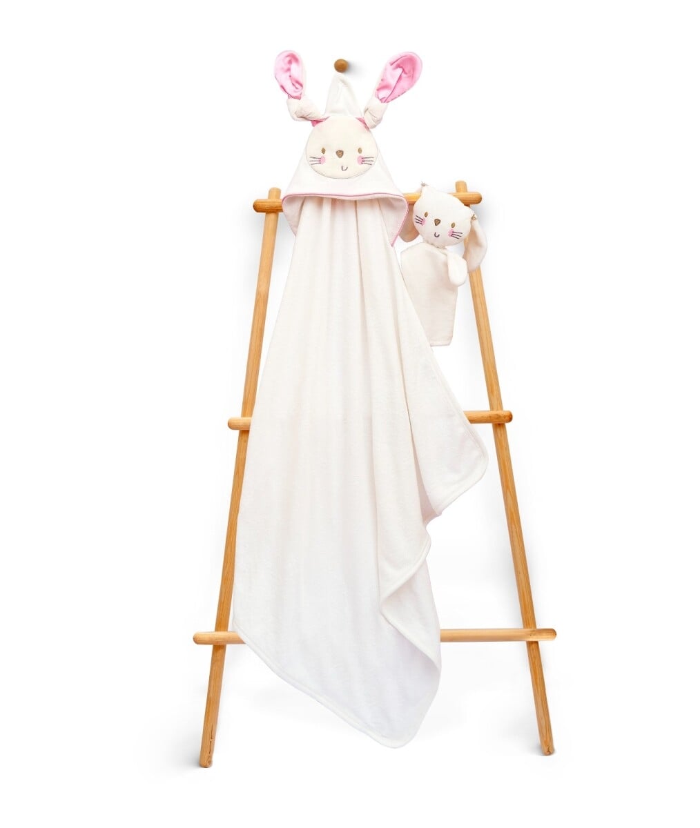Unisex Baby Hooded Towel and Plush Bunny Set – 85x85 cm, Pink - Babyline - by Peralane