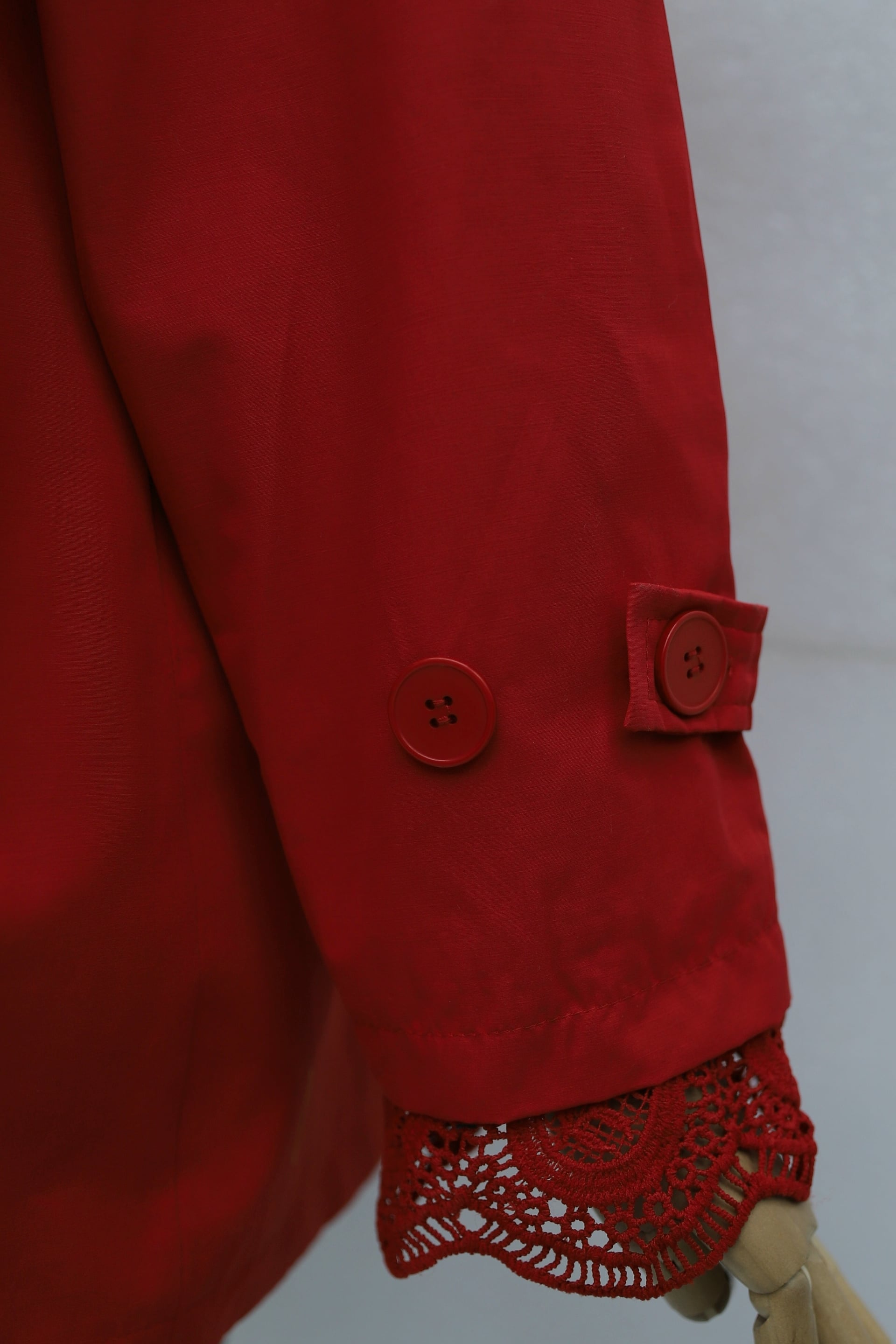Lace Trim Hooded Button Jacket - Red - Podyumplus - by Peralane - photo 9