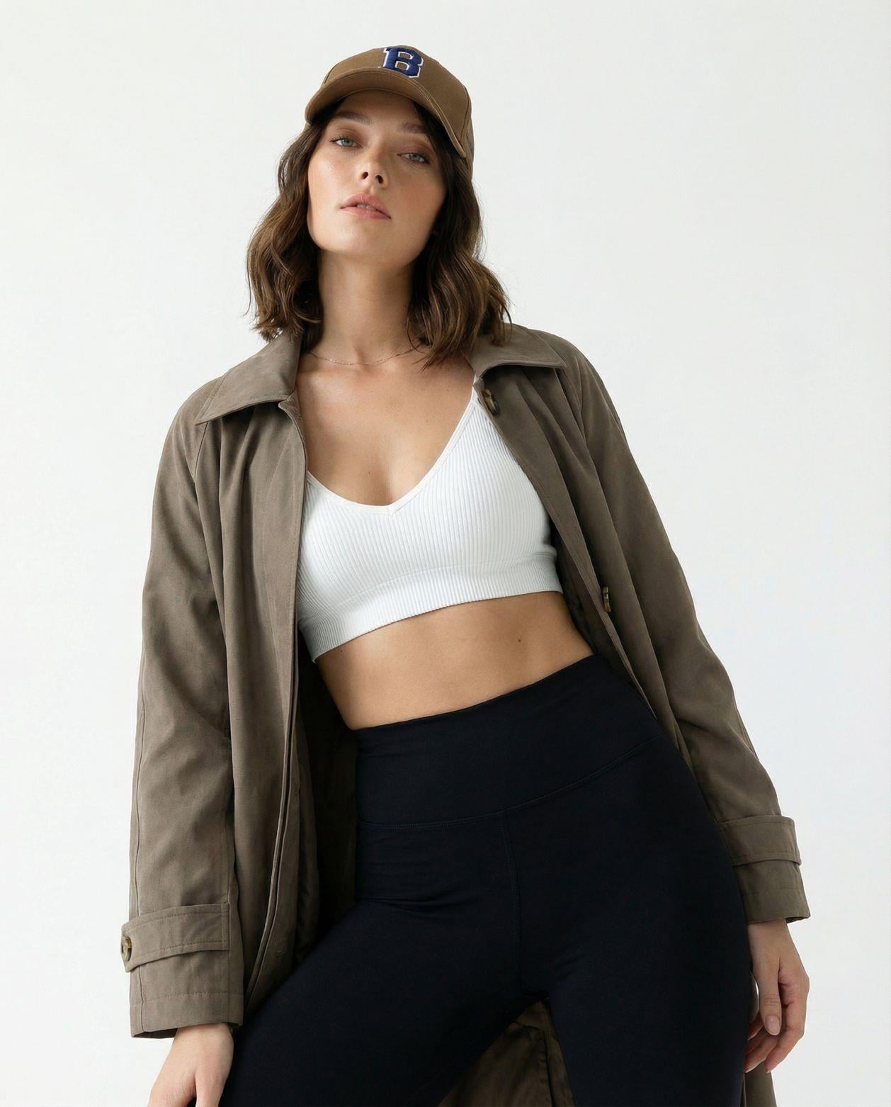 Women's Taupe Trench Coat - Classic Collar & Button Front - Fame - by Peralane - photo 3