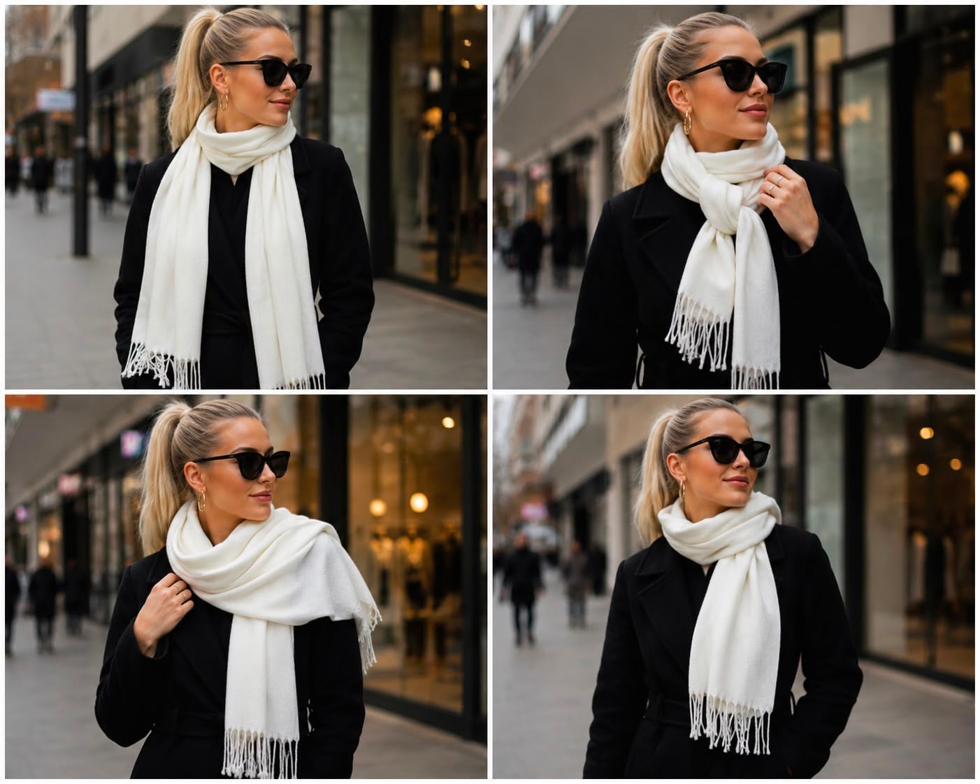 Fringed Soft Textured Puffy Shawl Scarf in Ecru - Nesvay - by Peralane - photo 5