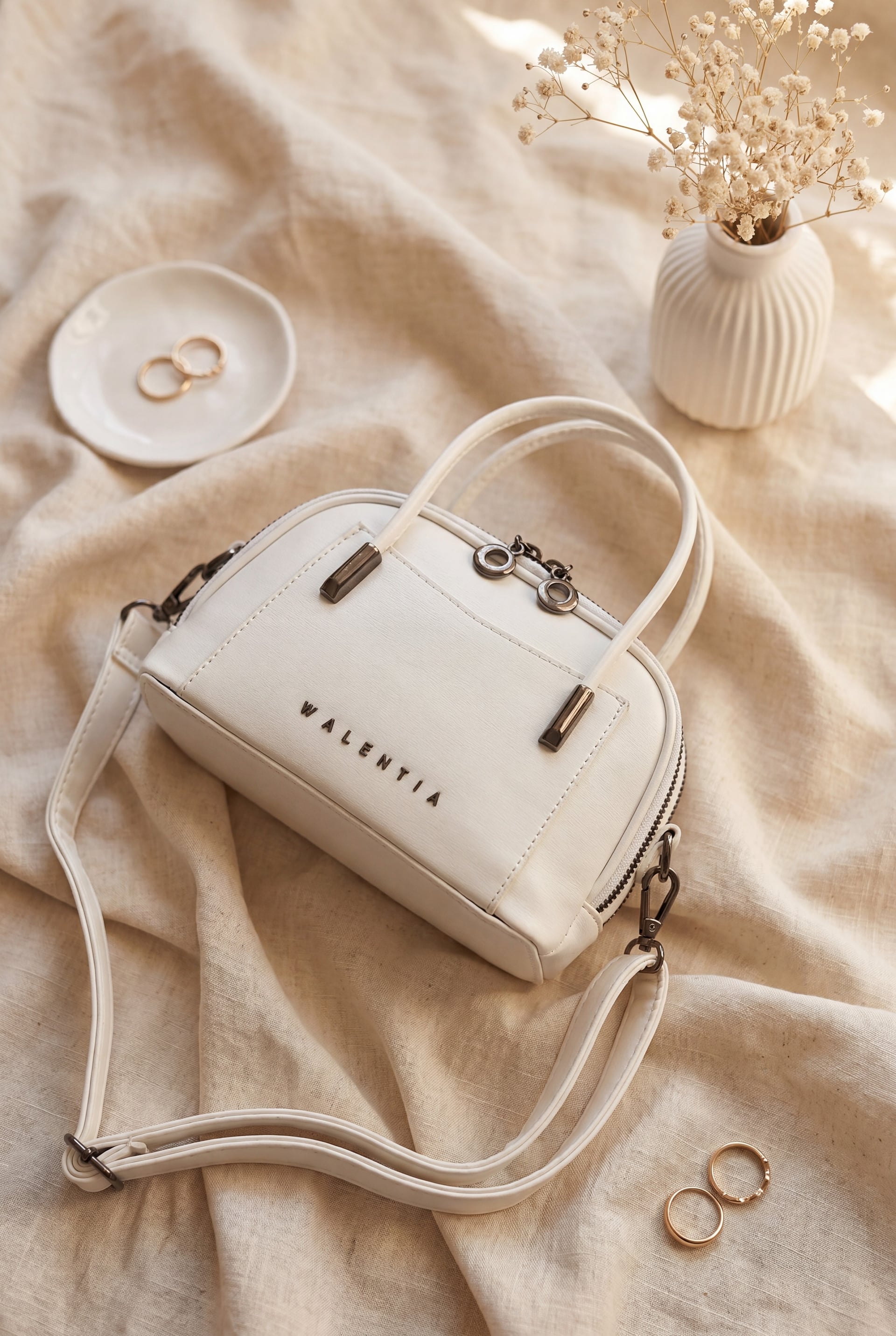 White Double-Zip Mini Handbag with Short Handle and Long Strap - Podyumplus - by Peralane