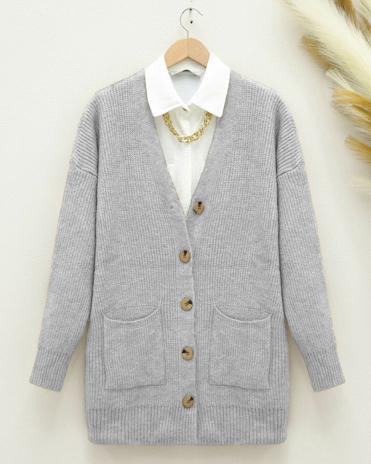 Grey Double Pocket Knit Cardigan - Podyumplus - by Peralane - photo 4