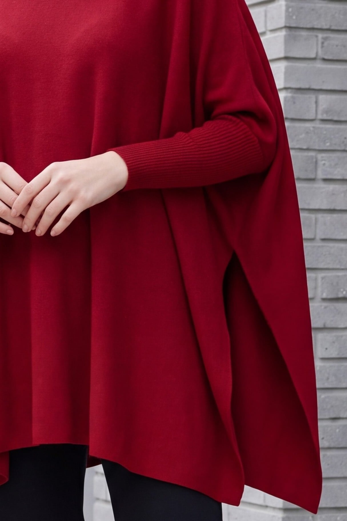 Side Slit Oversize Poncho Knit Sweater - Bordeaux - Bigdart - by Peralane - photo 6