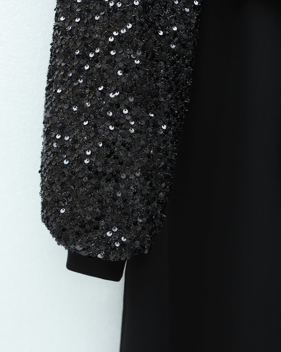 Sequin-Sleeved Belted Imported Lycra Crepe Modest Dress - Black - Podyumplus - by Peralane - photo 5