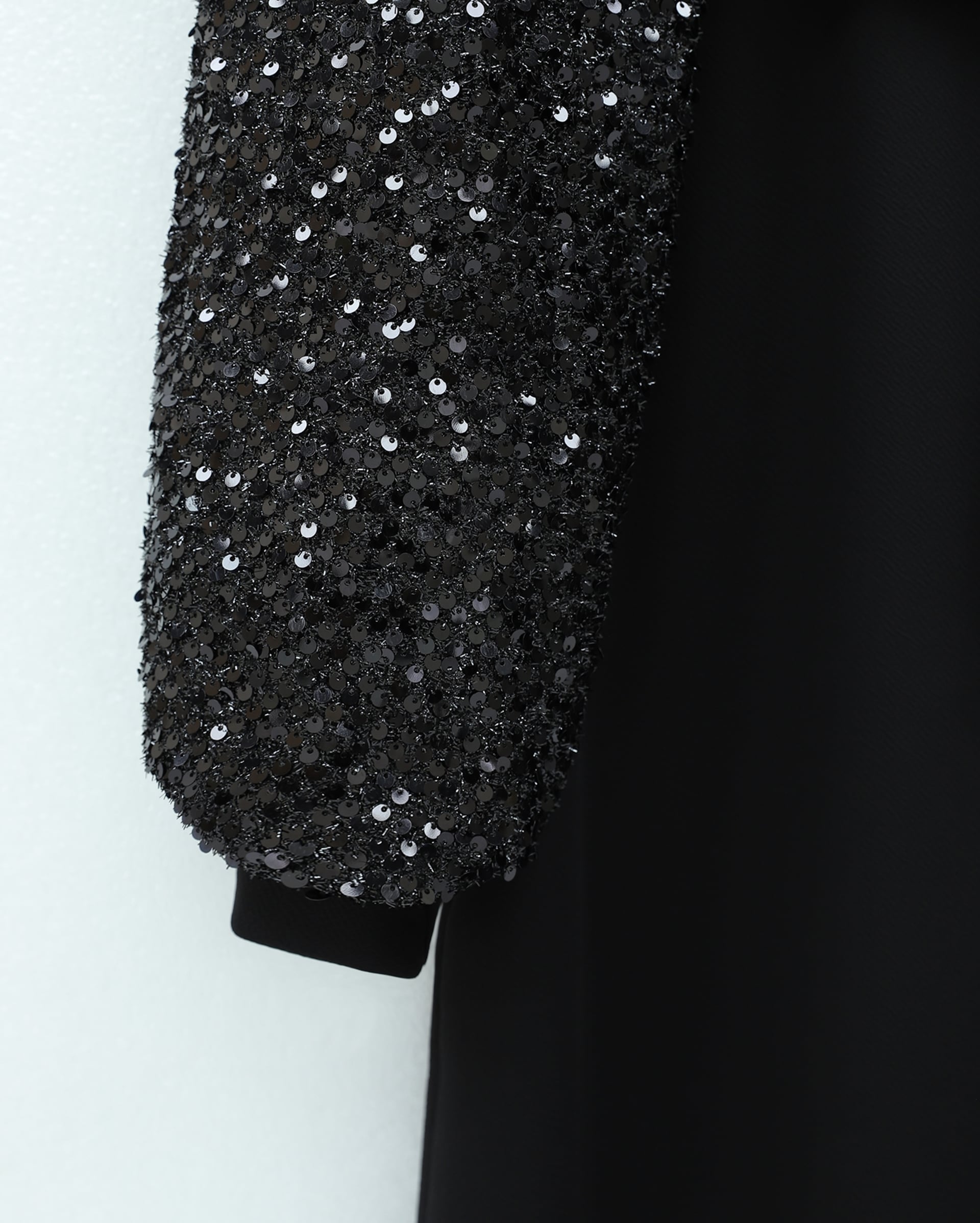 Sequin-Sleeved Belted Imported Lycra Crepe Modest Dress - Black - Podyumplus - by Peralane - photo 5