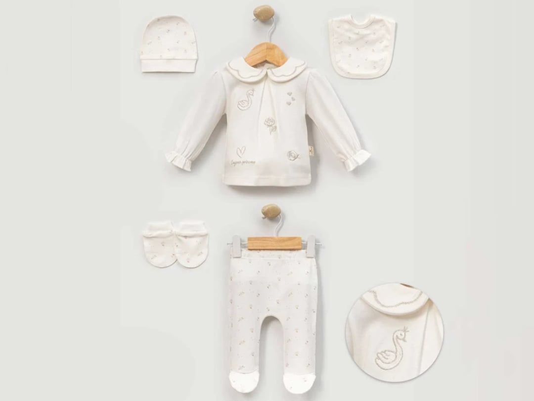 Baby 5-Piece Set with Swan Print - Off-White - Cayzen - by Peralane