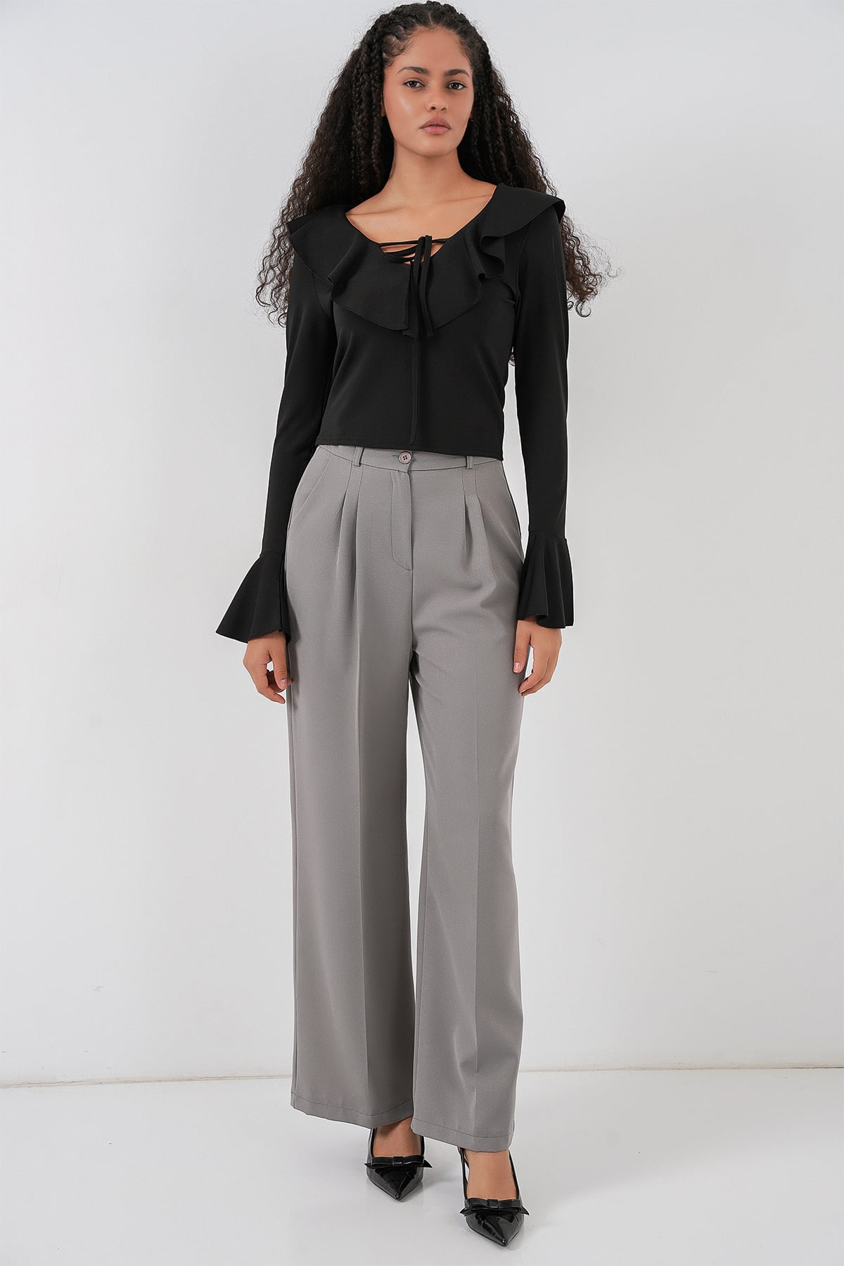 Women's Long Sleeve Crop Blouse Black - Bigdart - by Peralane