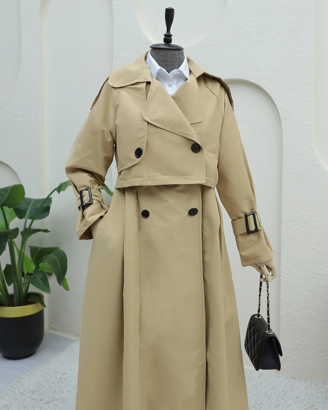 Pleated Skirt Bolero Belted Trench Coat - Beige - Podyumplus - by Peralane - photo 4