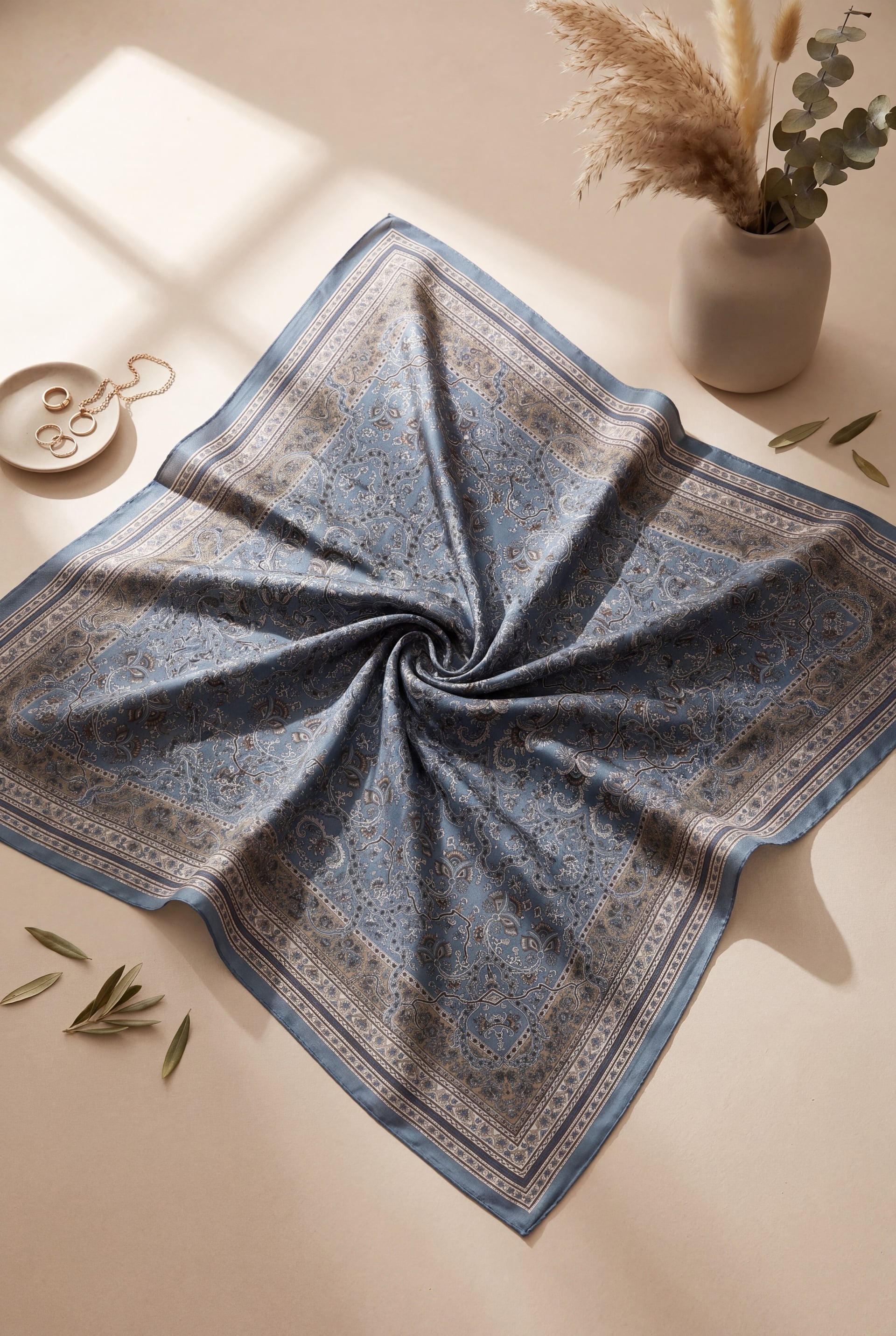 Baroque Pattern Cotton Scarf - Indigo - Podyumplus - by Peralane