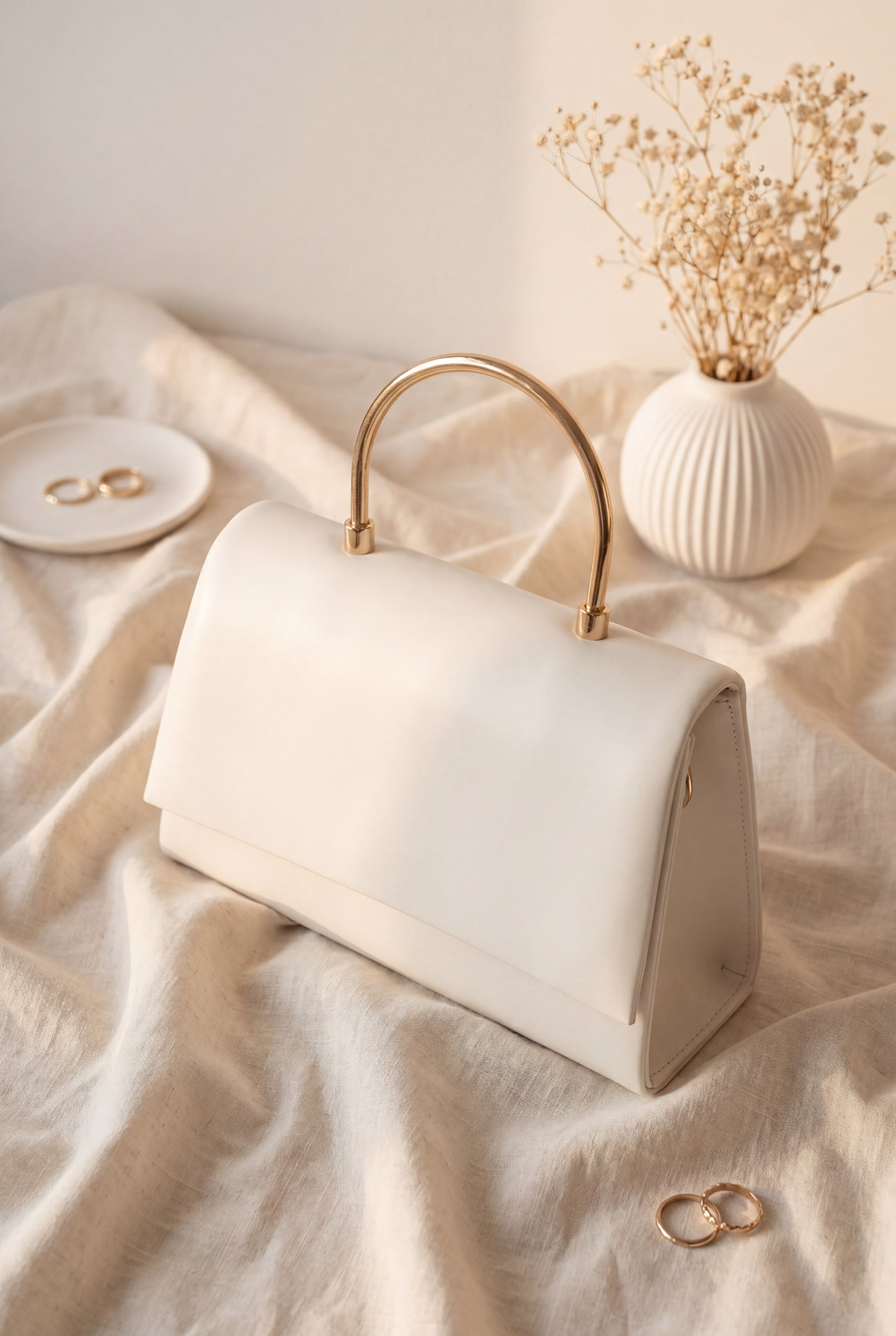 Metal Handle Chain Flap Patent Leather Evening Bag - White - Podyumplus - by Peralane