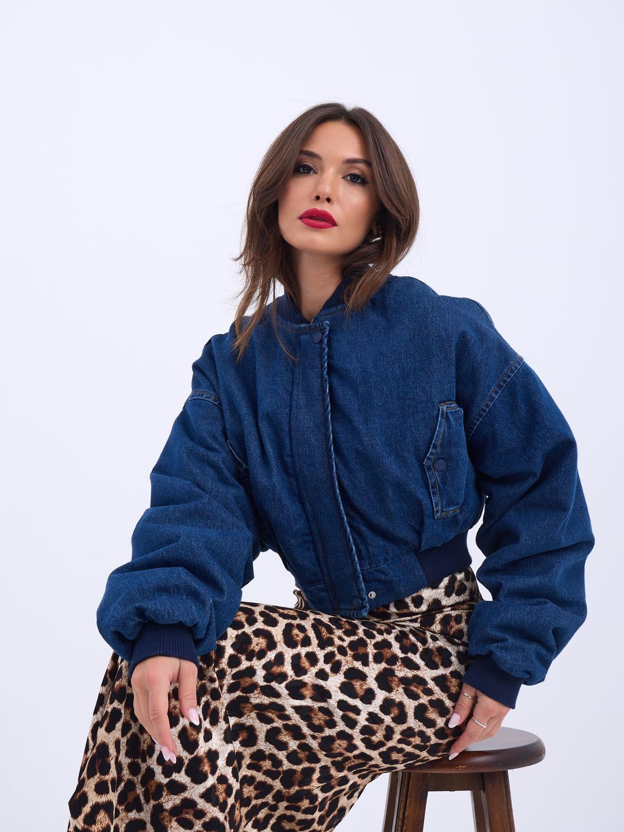 Denim Bomber Jacket in Dark Blue Wash - Fame - by Peralane - photo 4
