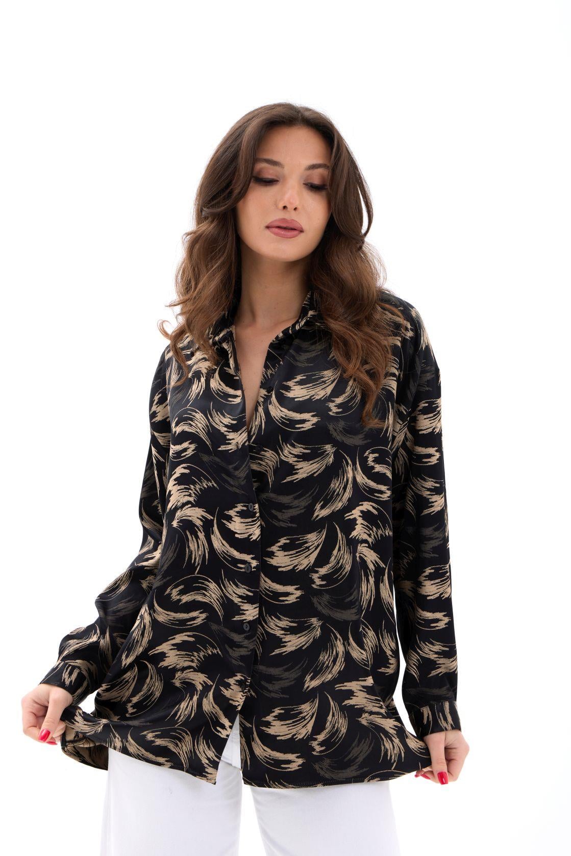 Women's Abstract Print Blouse with Collar and Long Sleeves - Fame - by Peralane - photo 5