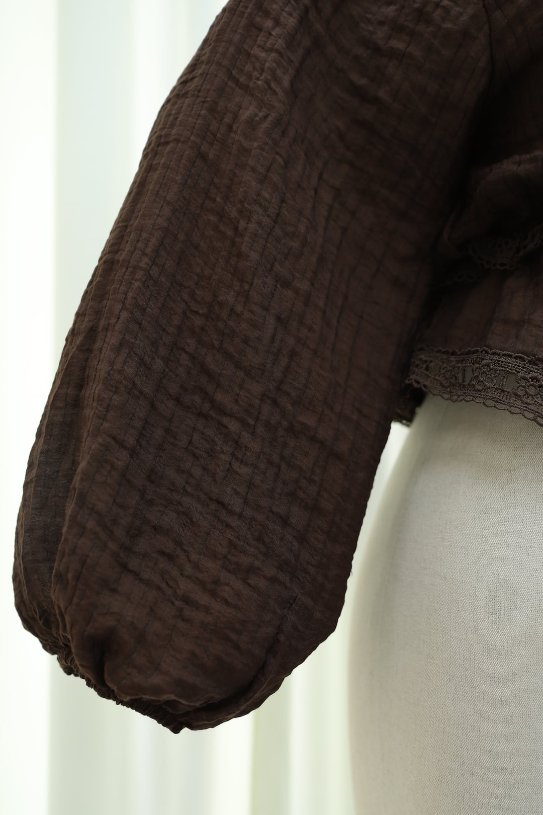 Brown Lace Trim Balloon Sleeve Wrap Blouse - Podyumplus - by Peralane - photo 6