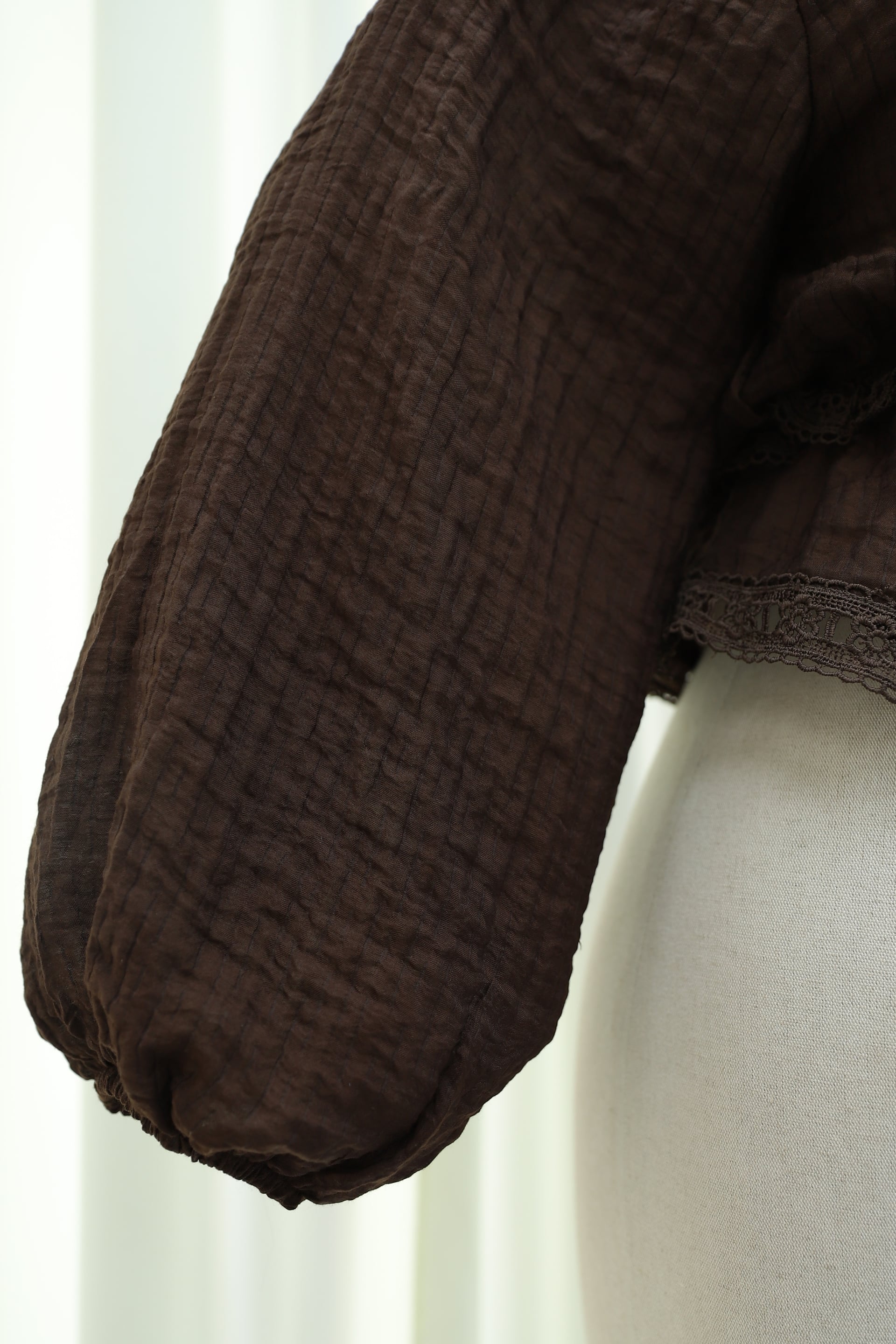 Brown Lace Trim Balloon Sleeve Wrap Blouse - Podyumplus - by Peralane - photo 6