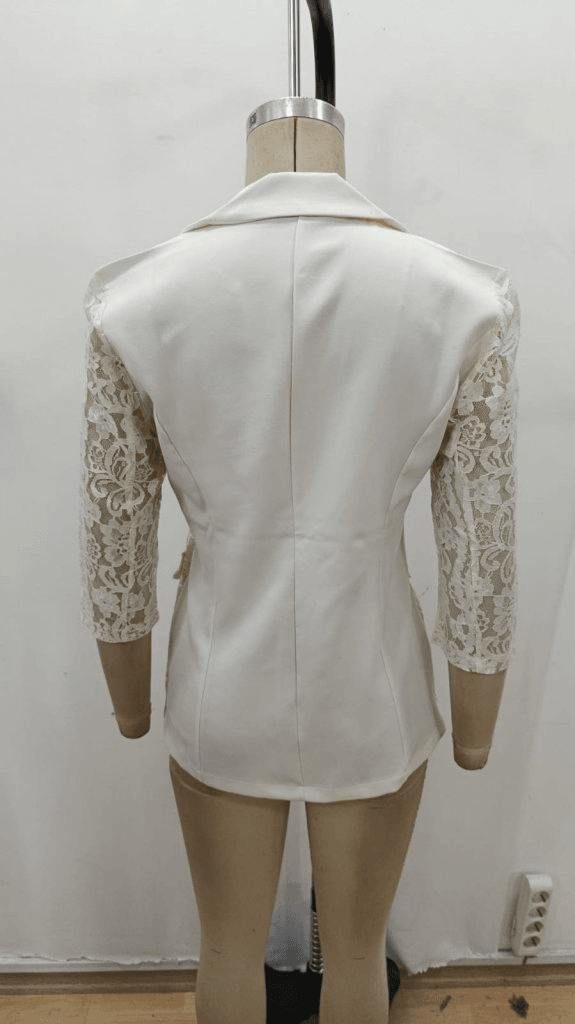 Women's Cream Lace-Trimmed Blazer with Three-Quarter Sleeves - Janes - by Peralane - photo 6