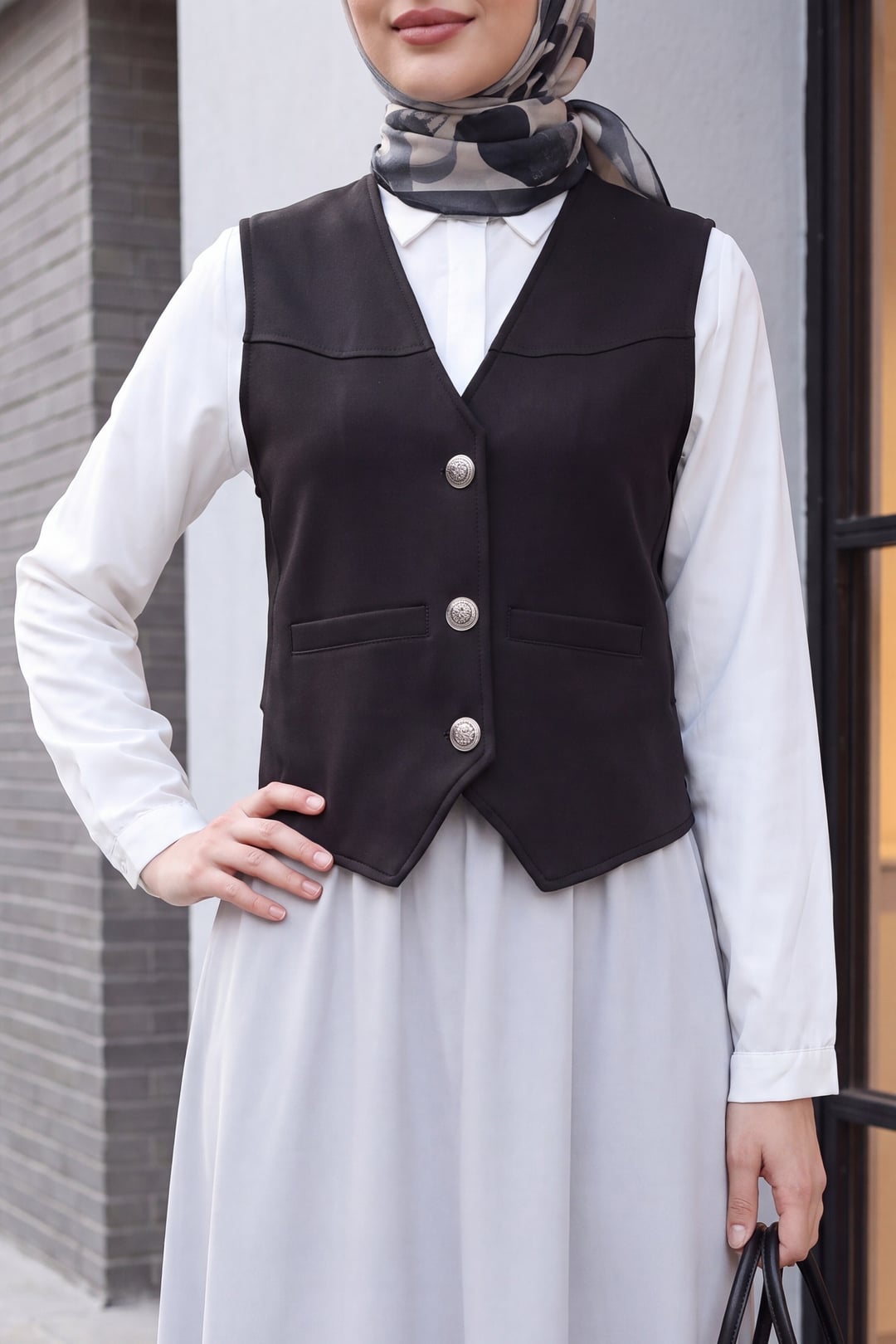 Pocket Detail Buttoned Scuba Vest - Black - Podyumplus - by Peralane - photo 2