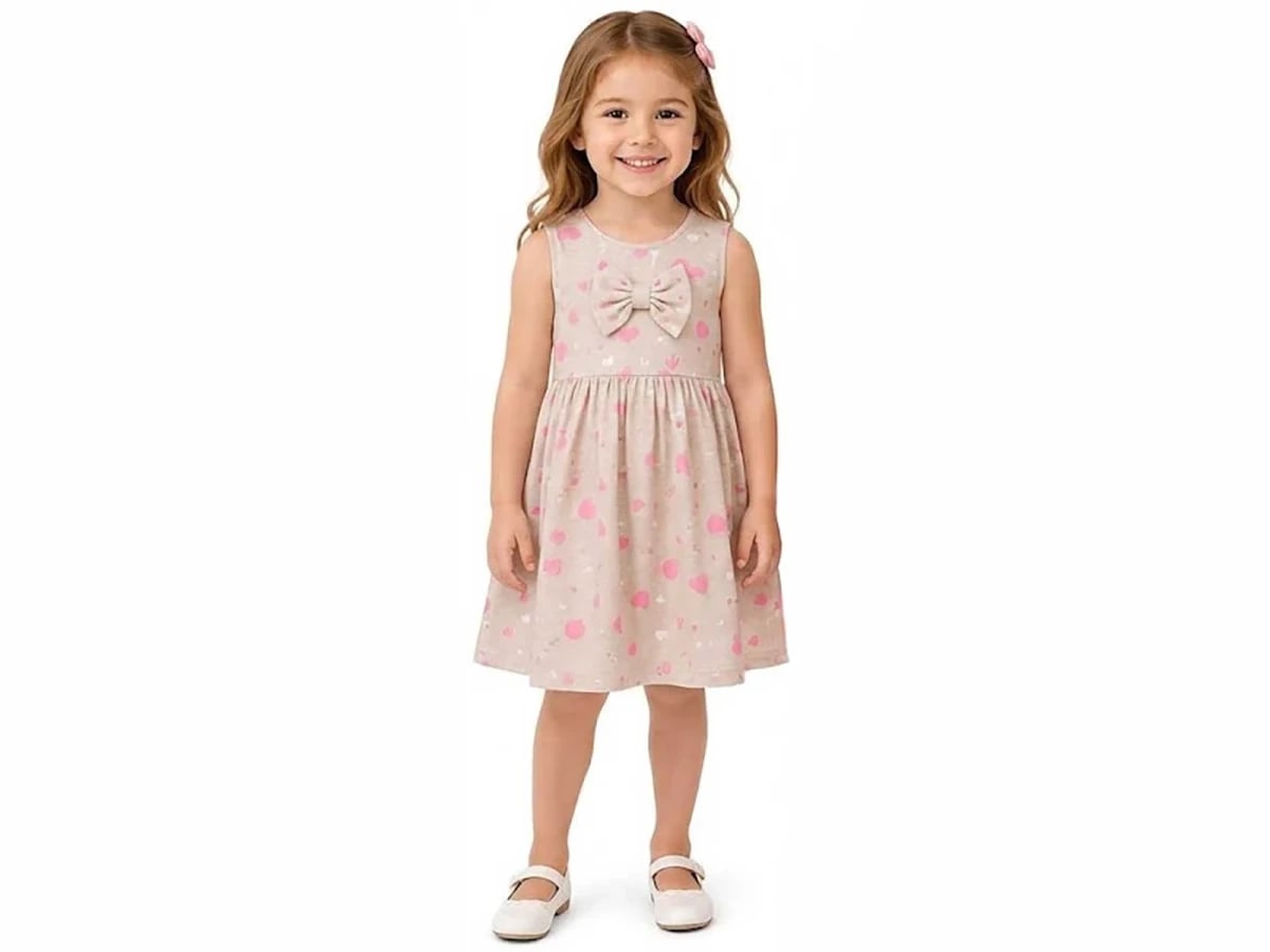 Girl's Sleeveless Dress with Bow and Heart Print - Bittos Kids - by Peralane
