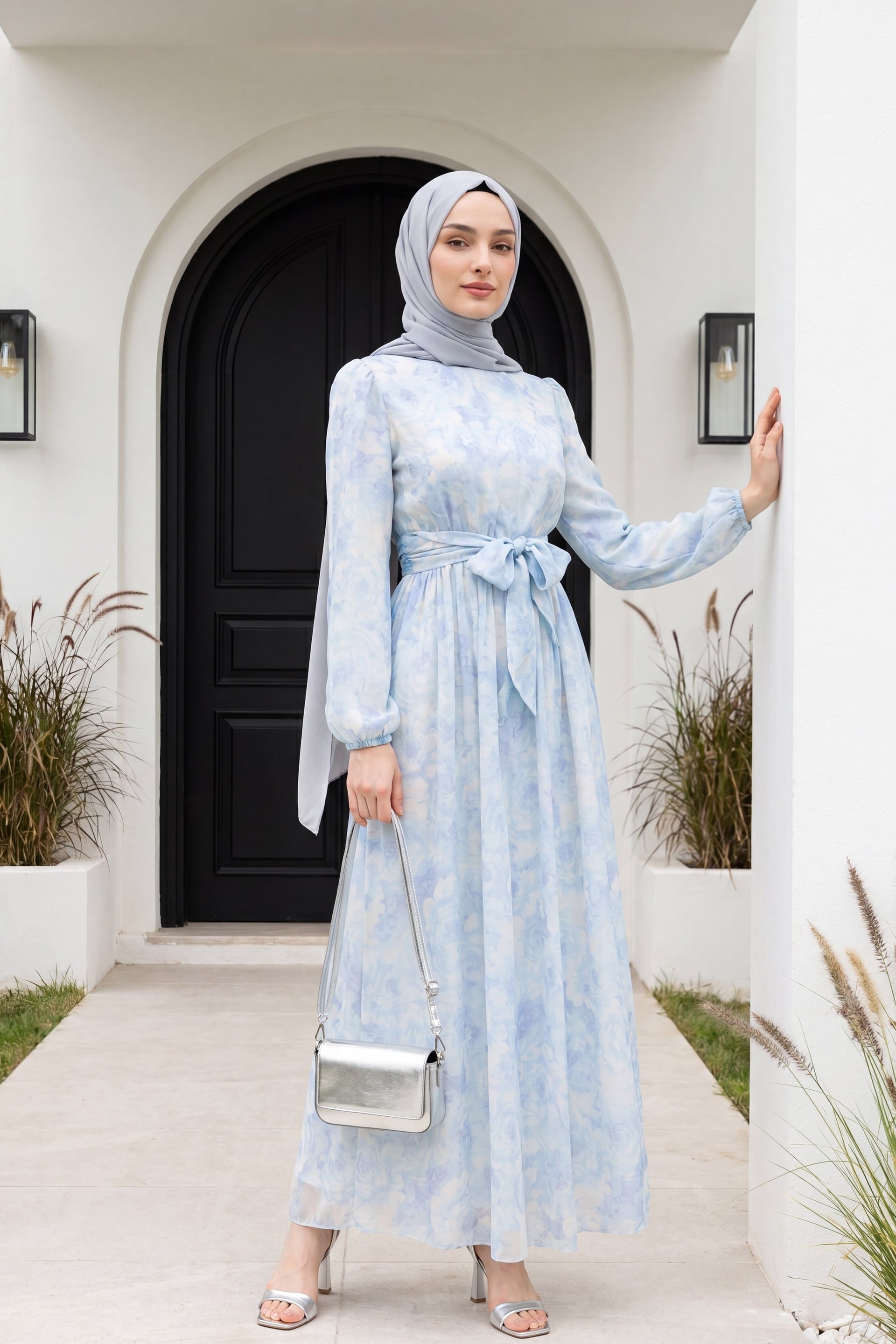 Belted Balloon Sleeve Lined Tulle Voile Dress - Baby Blue - Podyumplus - by Peralane - photo 5
