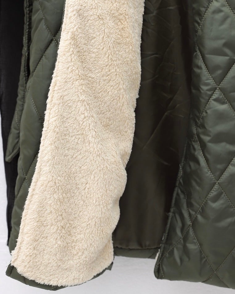 Women's Quilted Coat with Faux Fur Collar and Belt - Khaki - Podyumplus - by Peralane - photo 7