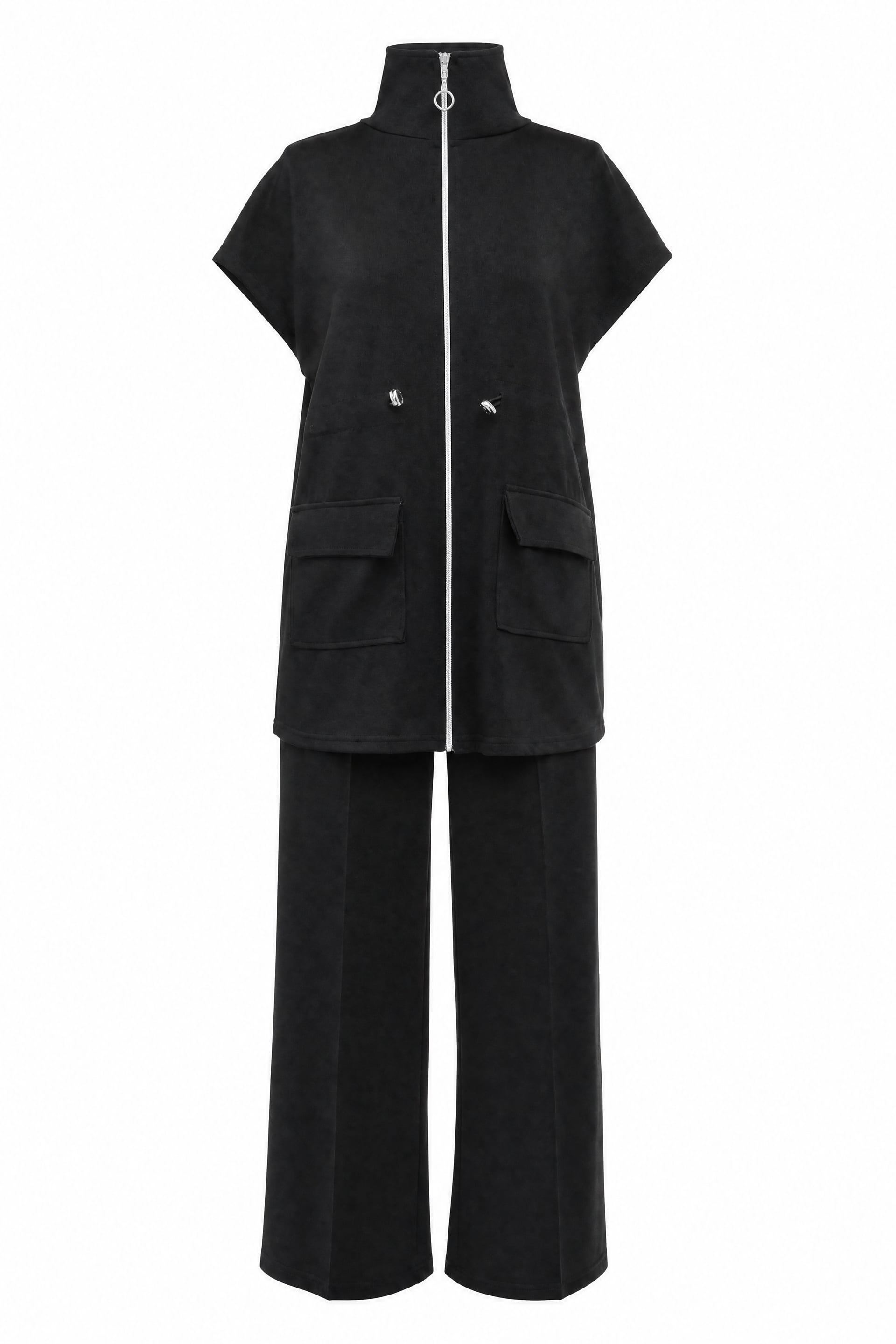 Black Hooded Zip-Up Two-Piece Set with Wide-Leg Trousers - Podyumplus - by Peralane - photo 4
