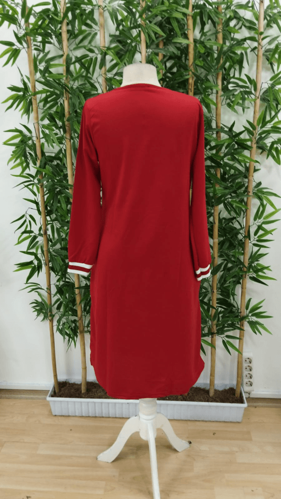 Women's Red V-Neck Long-Sleeve Midi Dress with Side Slits - Janes - by Peralane - photo 5