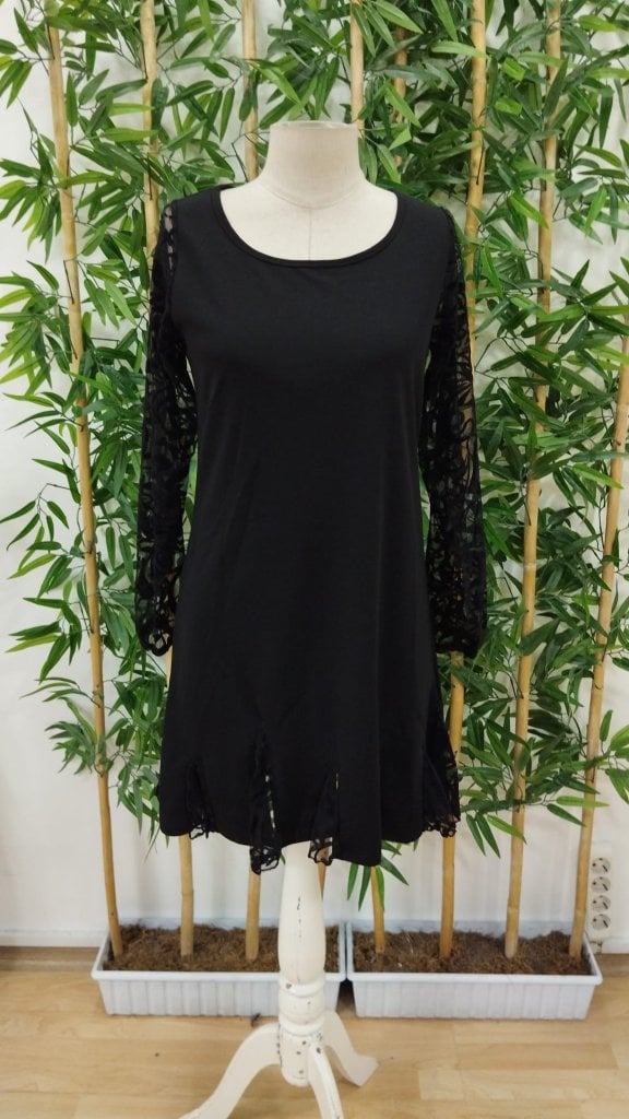 Women's Long Sleeve Round Neck Crepe Dress with Sheer Leaf Sleeves and Hem Detail - Janes - by Peralane - photo 9