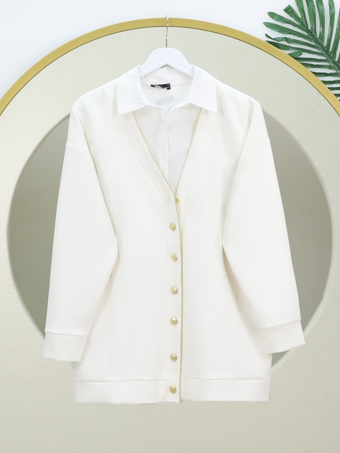 Buttoned Trim Cardigan - White - Podyumplus - by Peralane