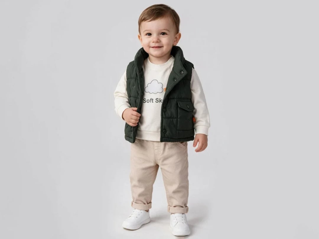 Boys' Buttoned Pocket Vest 3-Piece Outfit Set - Green - Beyaz Bebek - by Peralane