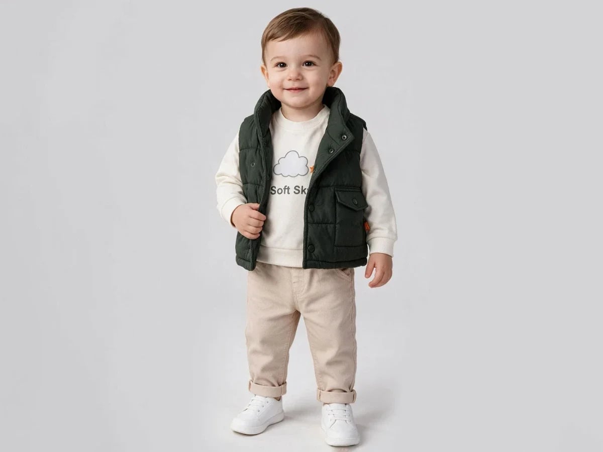 Boys' Buttoned Pocket Vest 3-Piece Outfit Set - Green - Beyaz Bebek - by Peralane