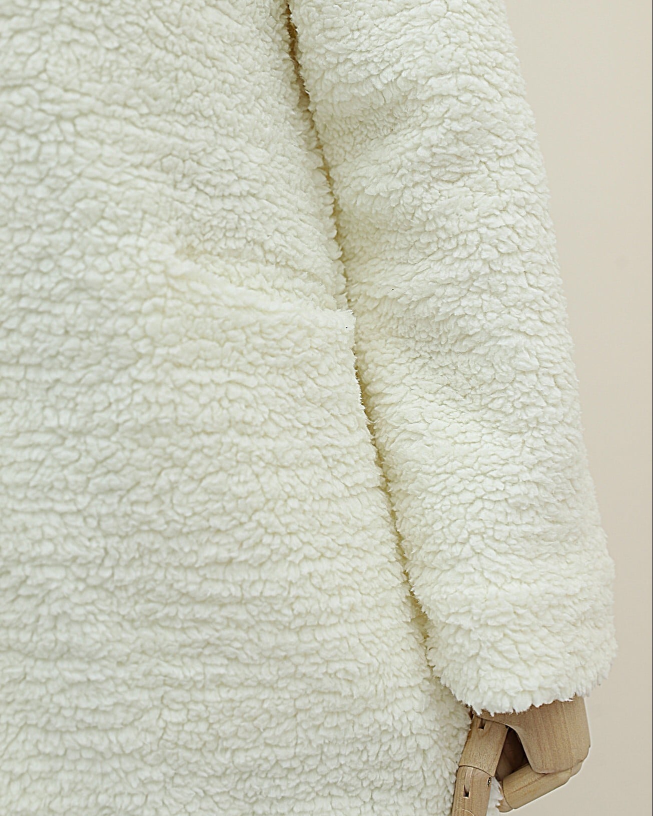 Cream Plush Buttoned Lined Long Coat with Front Pockets - Podyumplus - by Peralane - photo 4