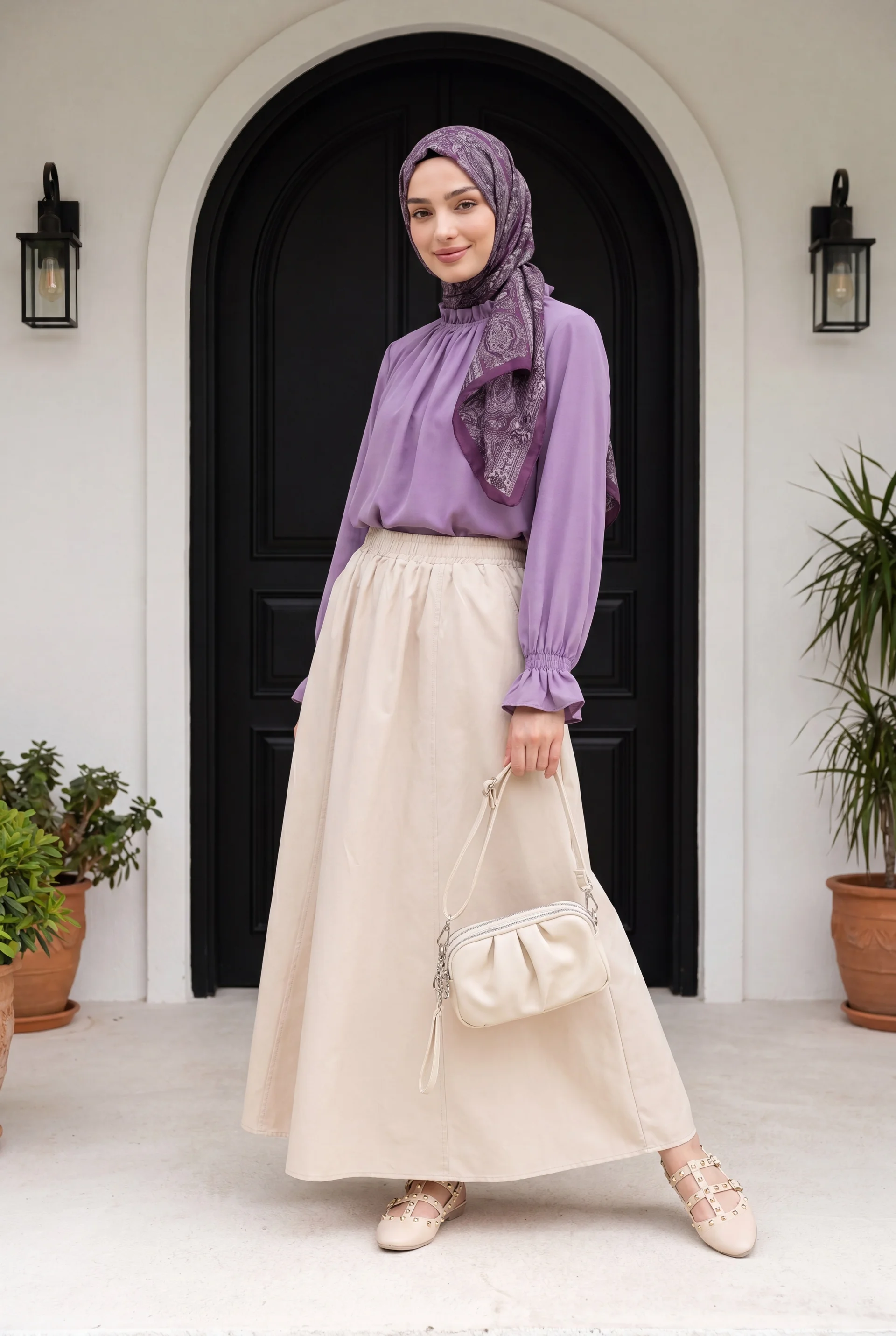 Ruffled Collar Poplin Blouse - Lilac - Podyumplus - by Peralane - photo 4