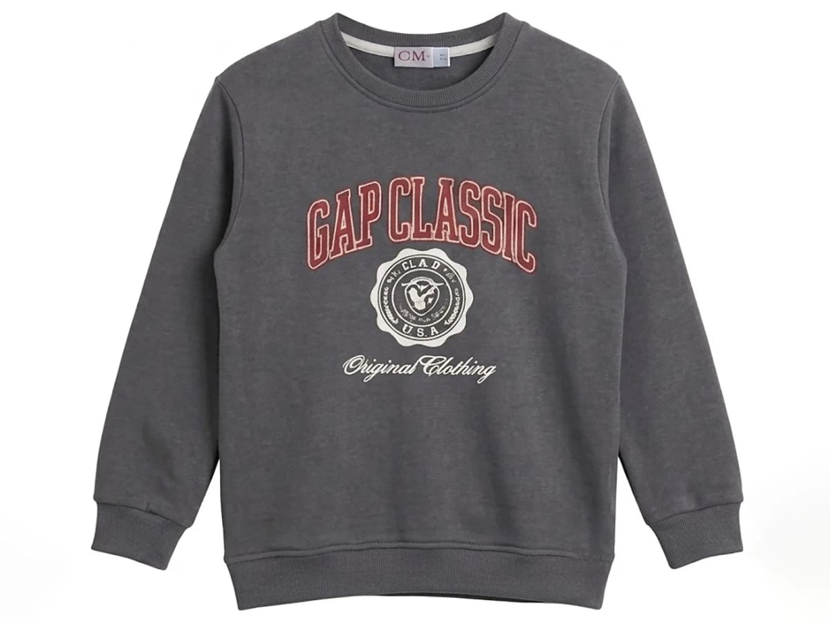 Gap Graphic Printed 3-Thread Brushed Boys' Sweatshirt - Dark Grey - CMK - by Peralane