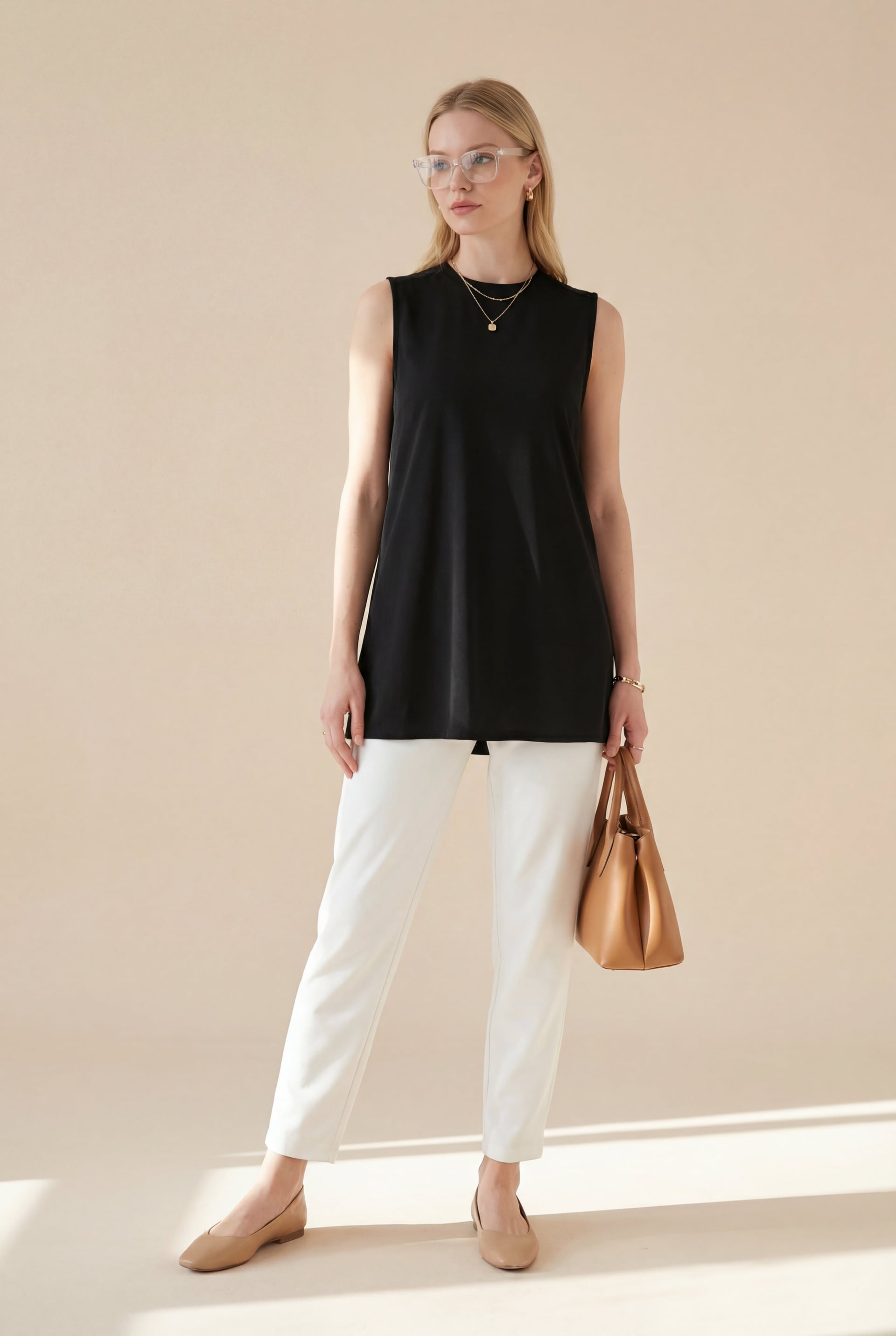 Sleeveless Chiffon Detail Jersey Top - Black - Podyumplus - by Peralane - photo 2