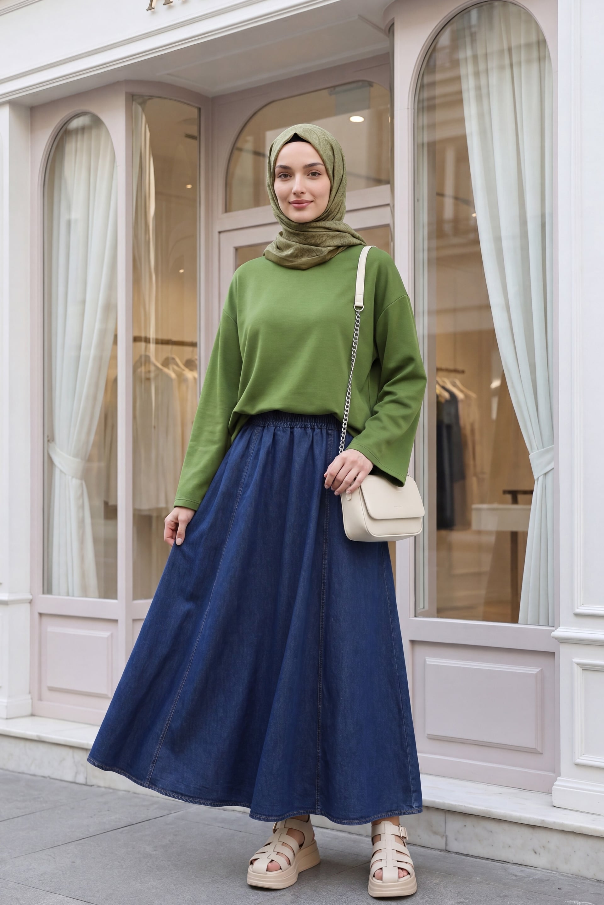 Round Neck Relaxed Fit Knit Blouse - Dark Green - Podyumplus - by Peralane - photo 2