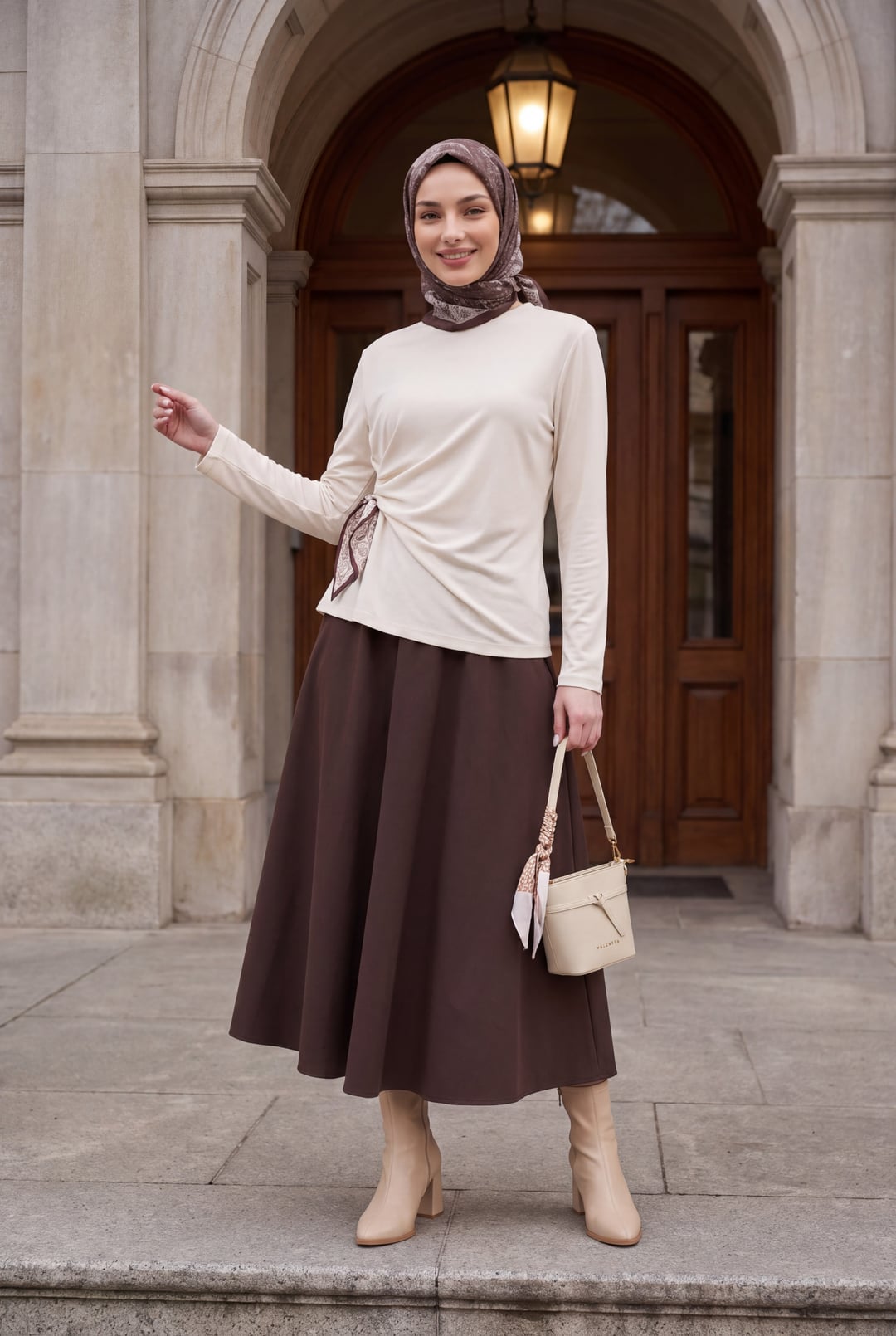 Women's Scarf Detail Long Sleeve Blouse 40000 - White - Bigdart - by Peralane